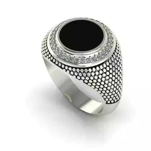Men Ring  with onyx and diamonds 