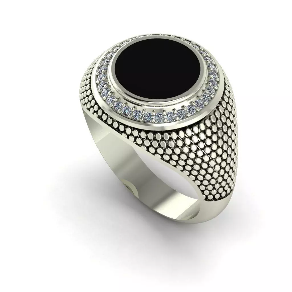 Men Ring  with onyx and diamonds  3D print model_0