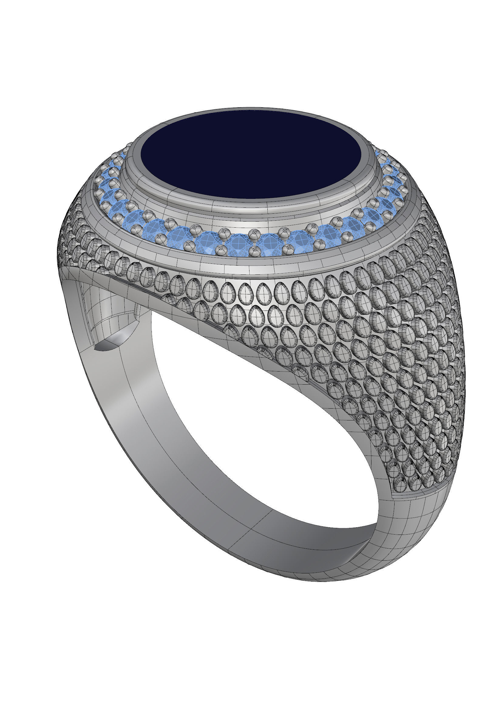 Men Ring  with onyx and diamonds  3D print model_4