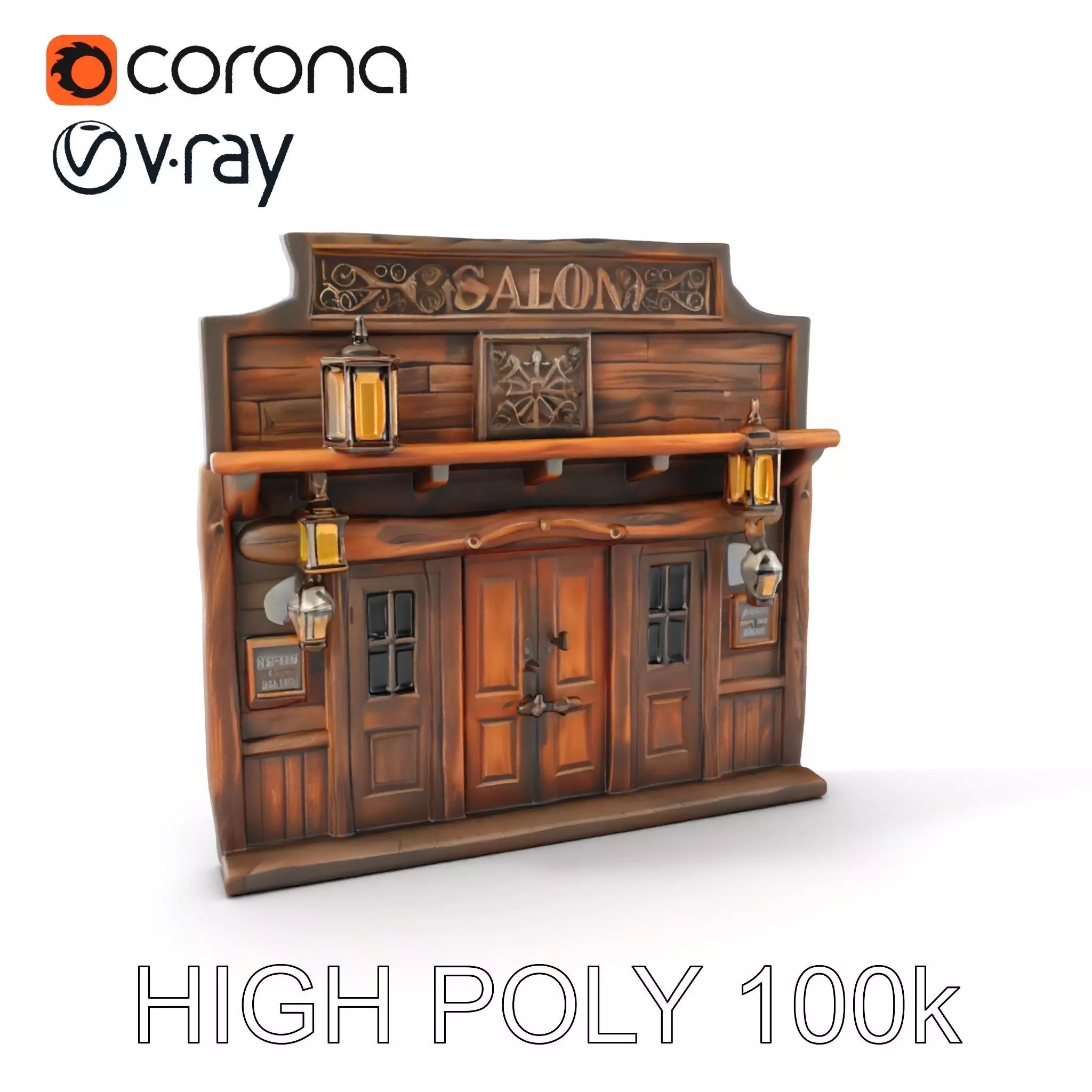 Western Saloon Entrance model pack with detailed wood texture Low-poly 3D model_0