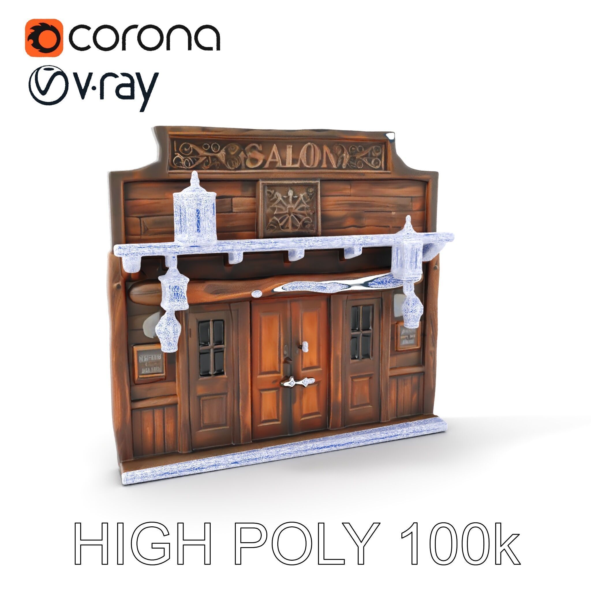 Western Saloon Entrance model pack with detailed wood texture Low-poly 3D model_13