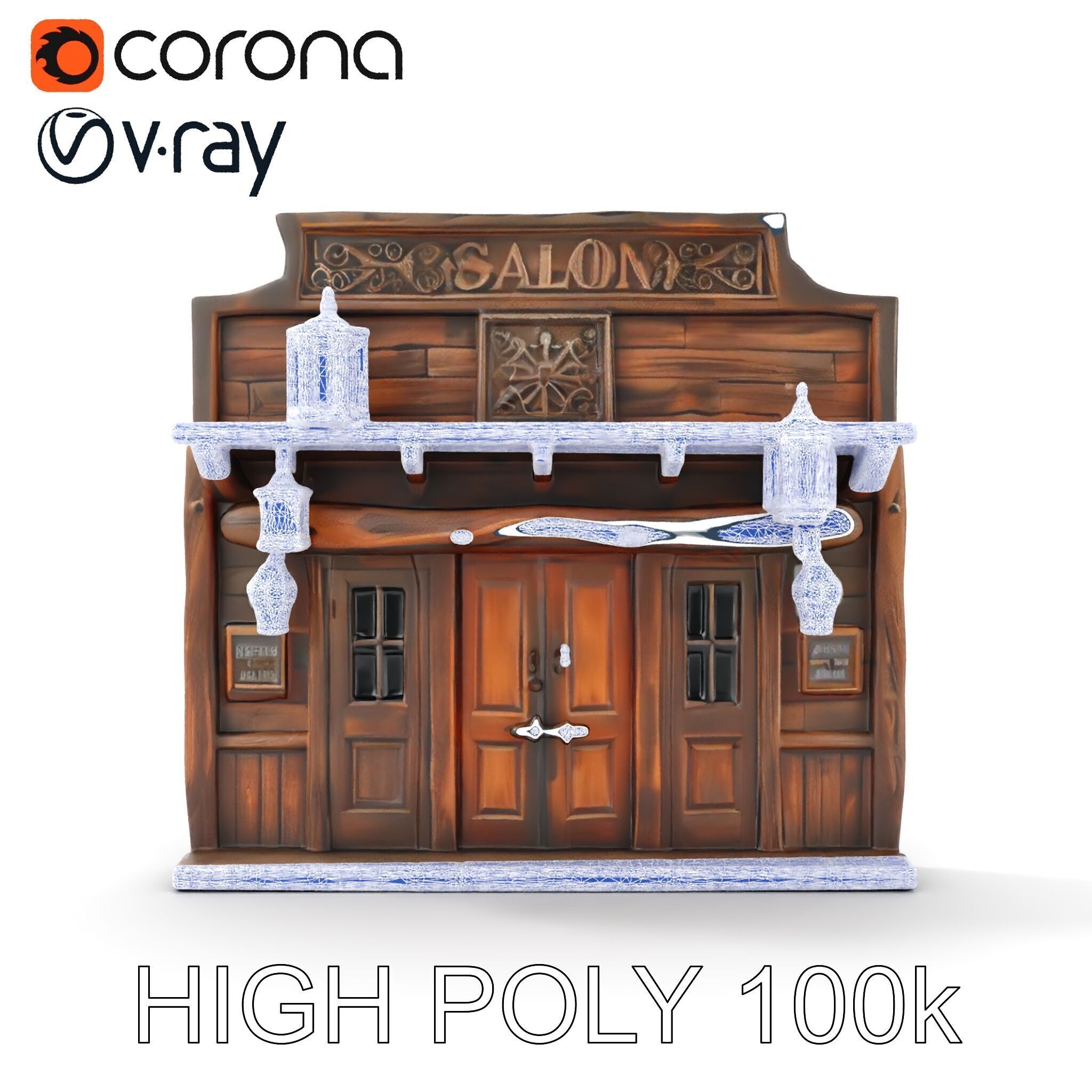 Western Saloon Entrance model pack with detailed wood texture Low-poly 3D model_21