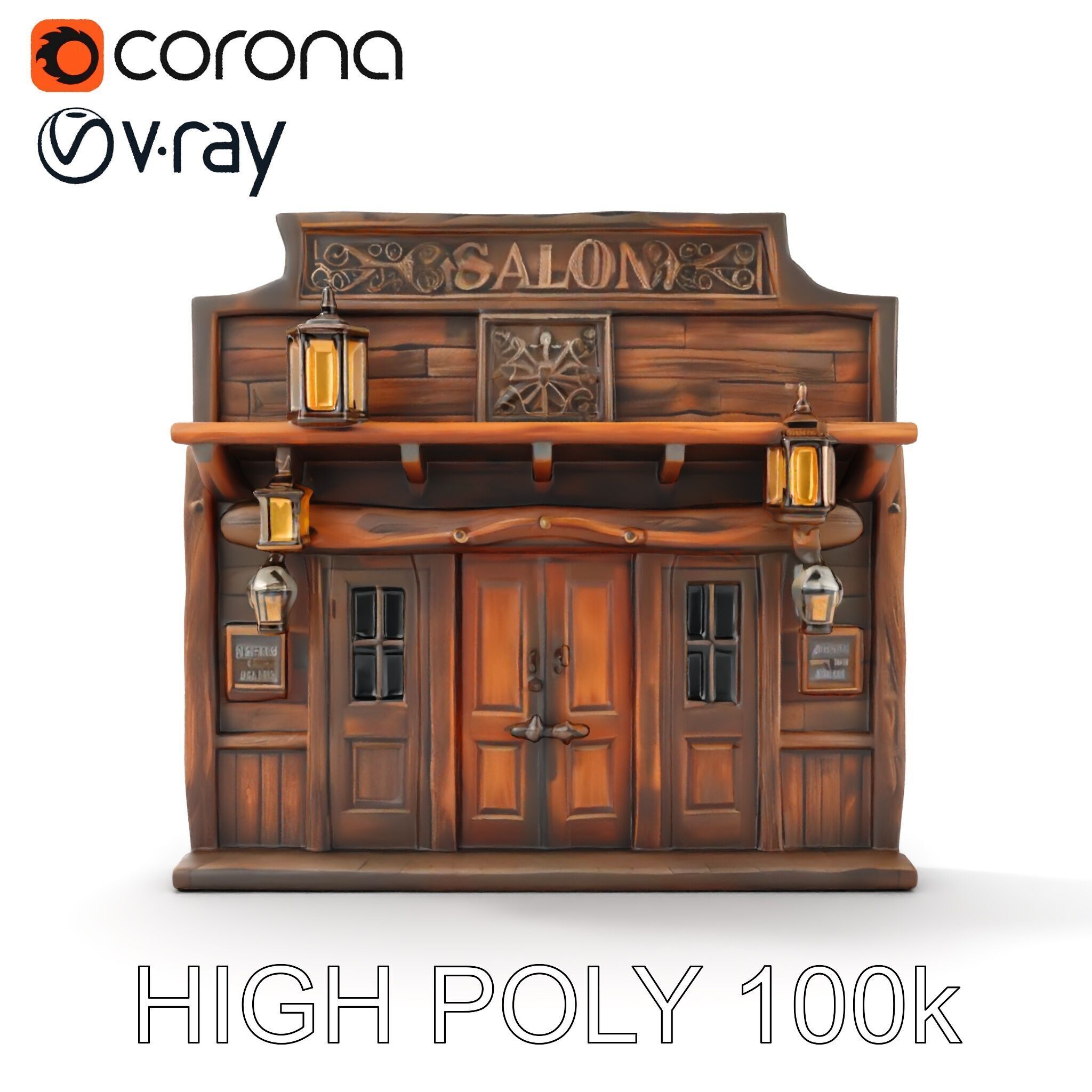 Western Saloon Entrance model pack with detailed wood texture Low-poly 3D model_18