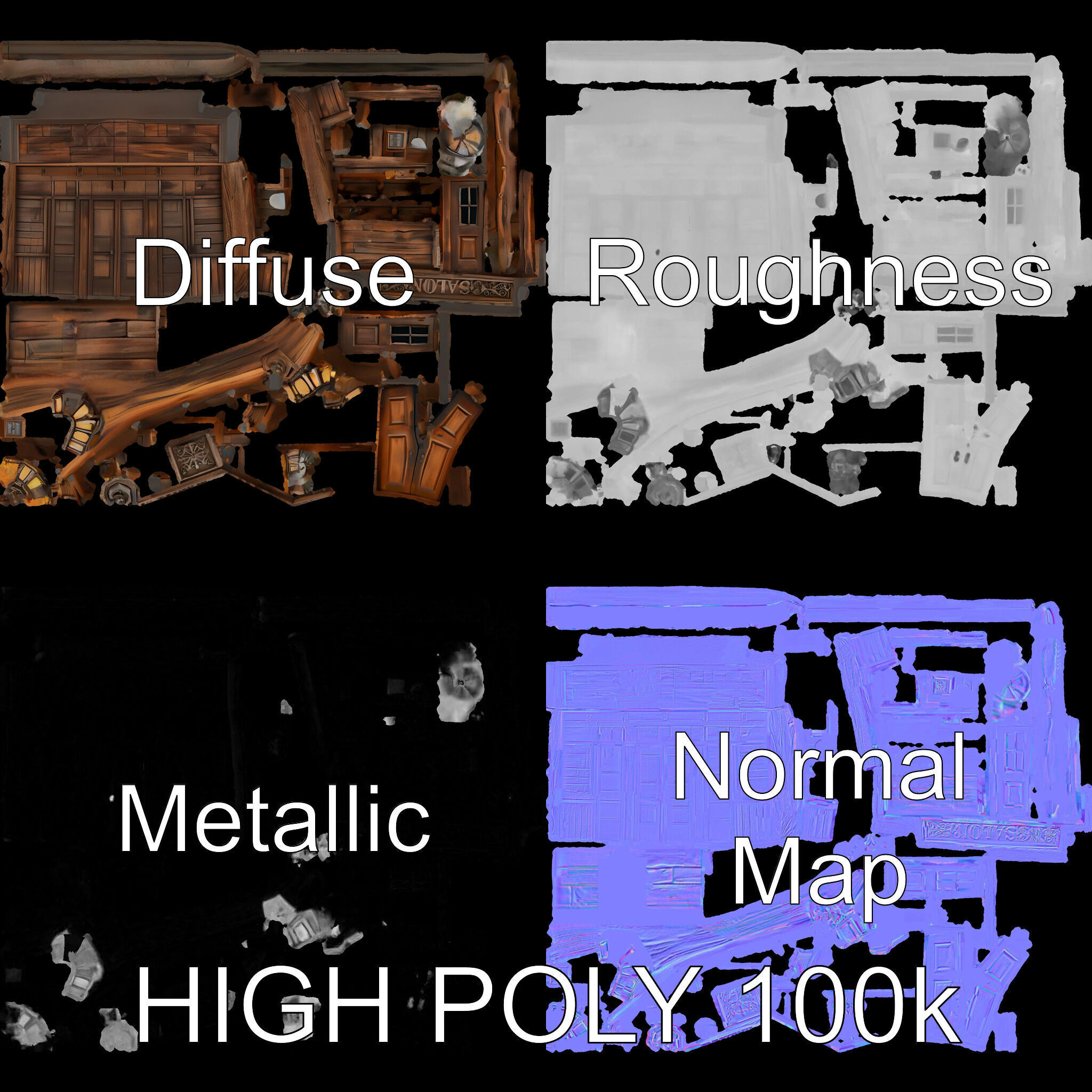 Western Saloon Entrance model pack with detailed wood texture Low-poly 3D model_3
