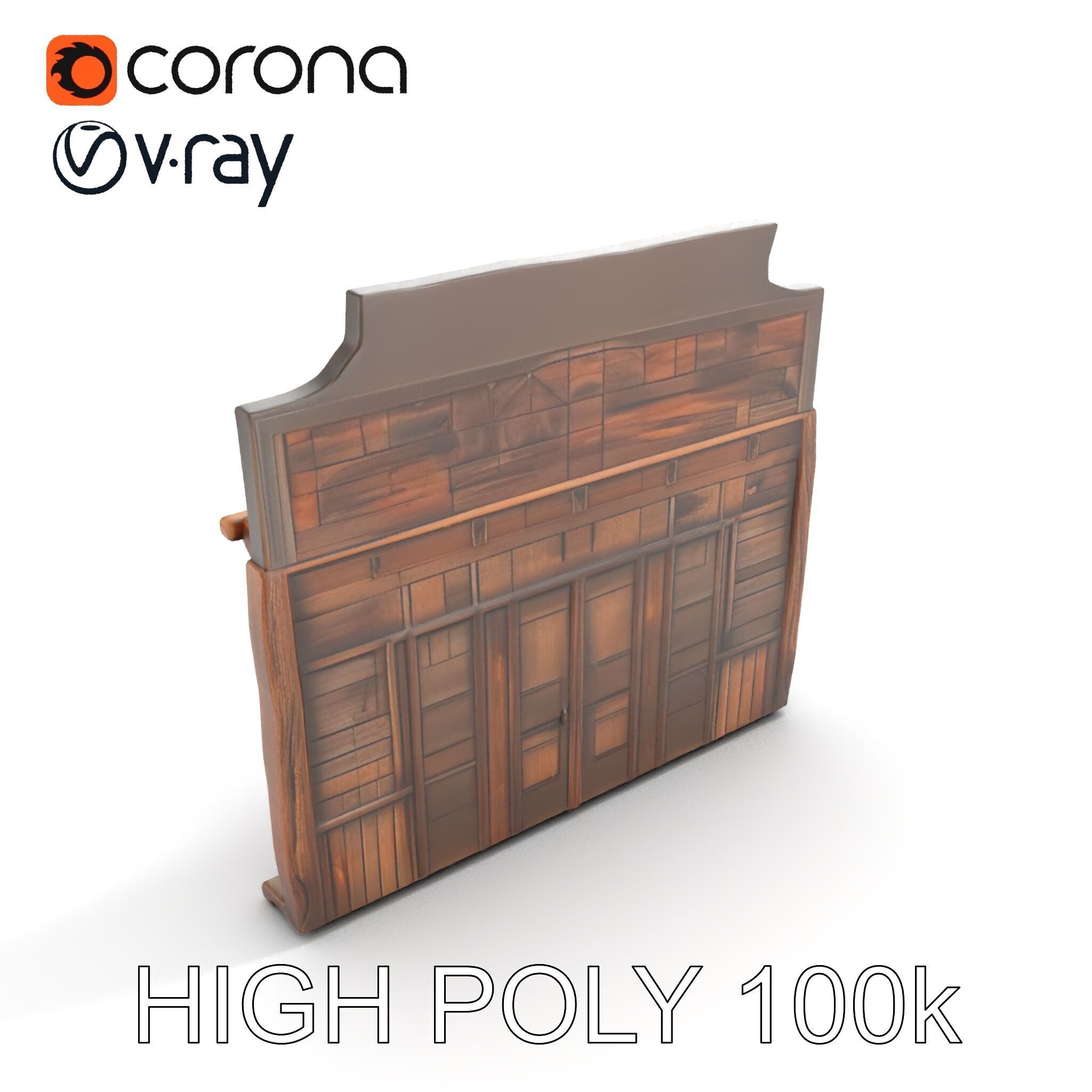 Western Saloon Entrance model pack with detailed wood texture Low-poly 3D model_6