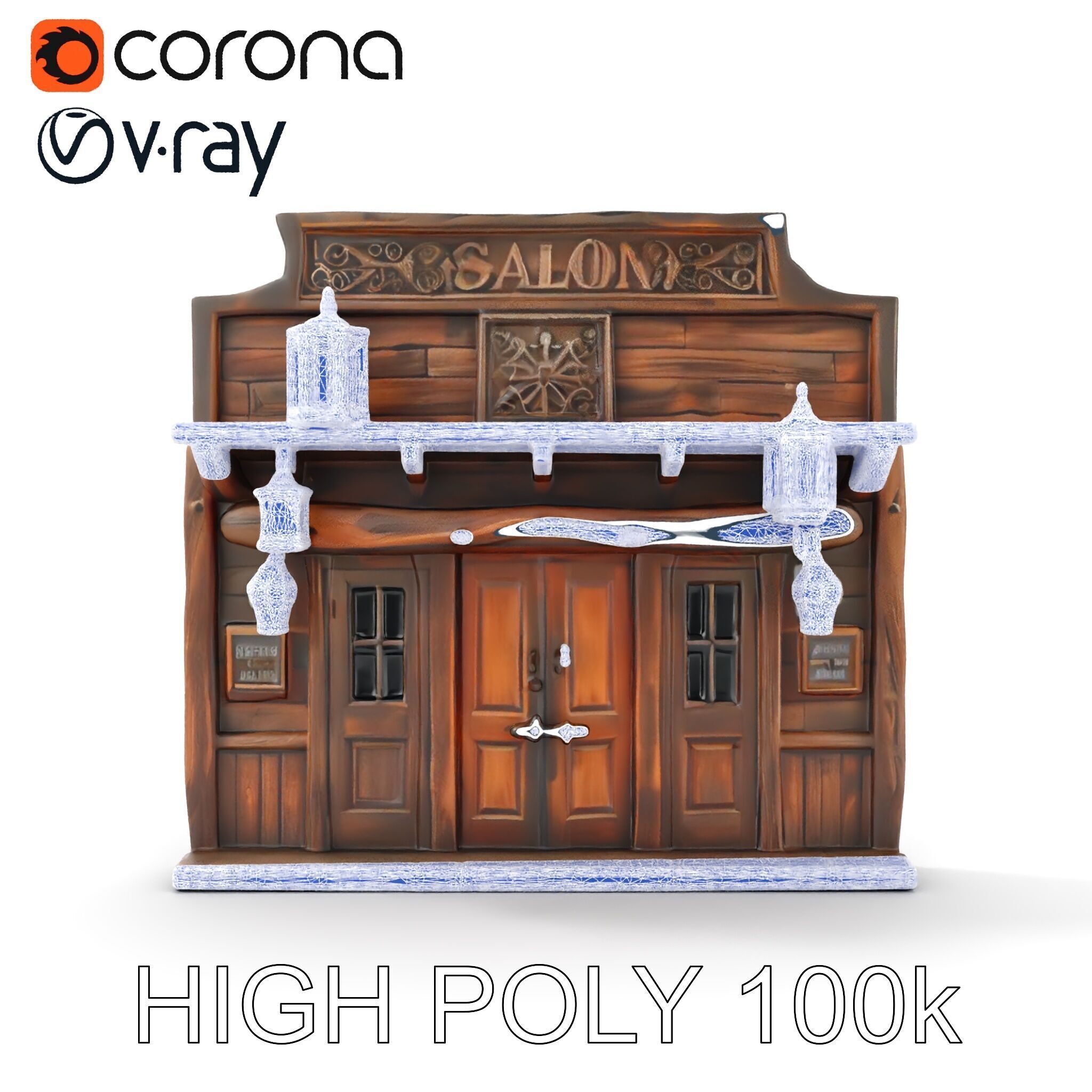 Western Saloon Entrance model pack with detailed wood texture Low-poly 3D model_32