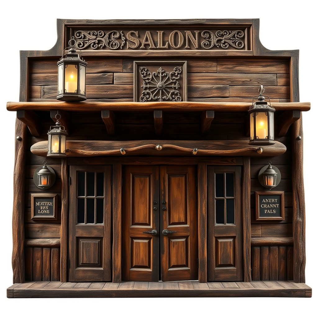 Western Saloon Entrance model pack with detailed wood texture Low-poly 3D model_2
