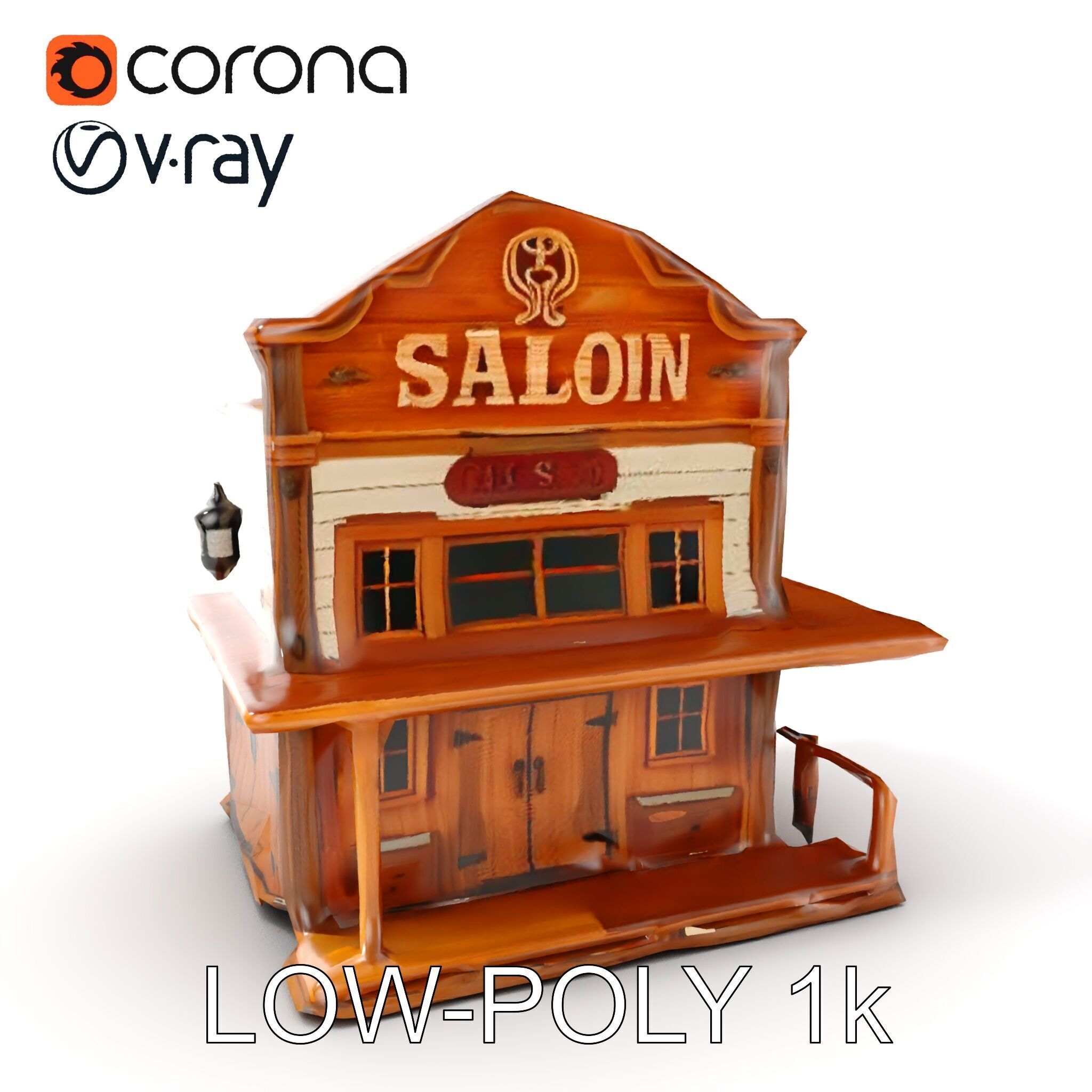 Western Saloon Building D Model Pack Low-poly 3D model_7