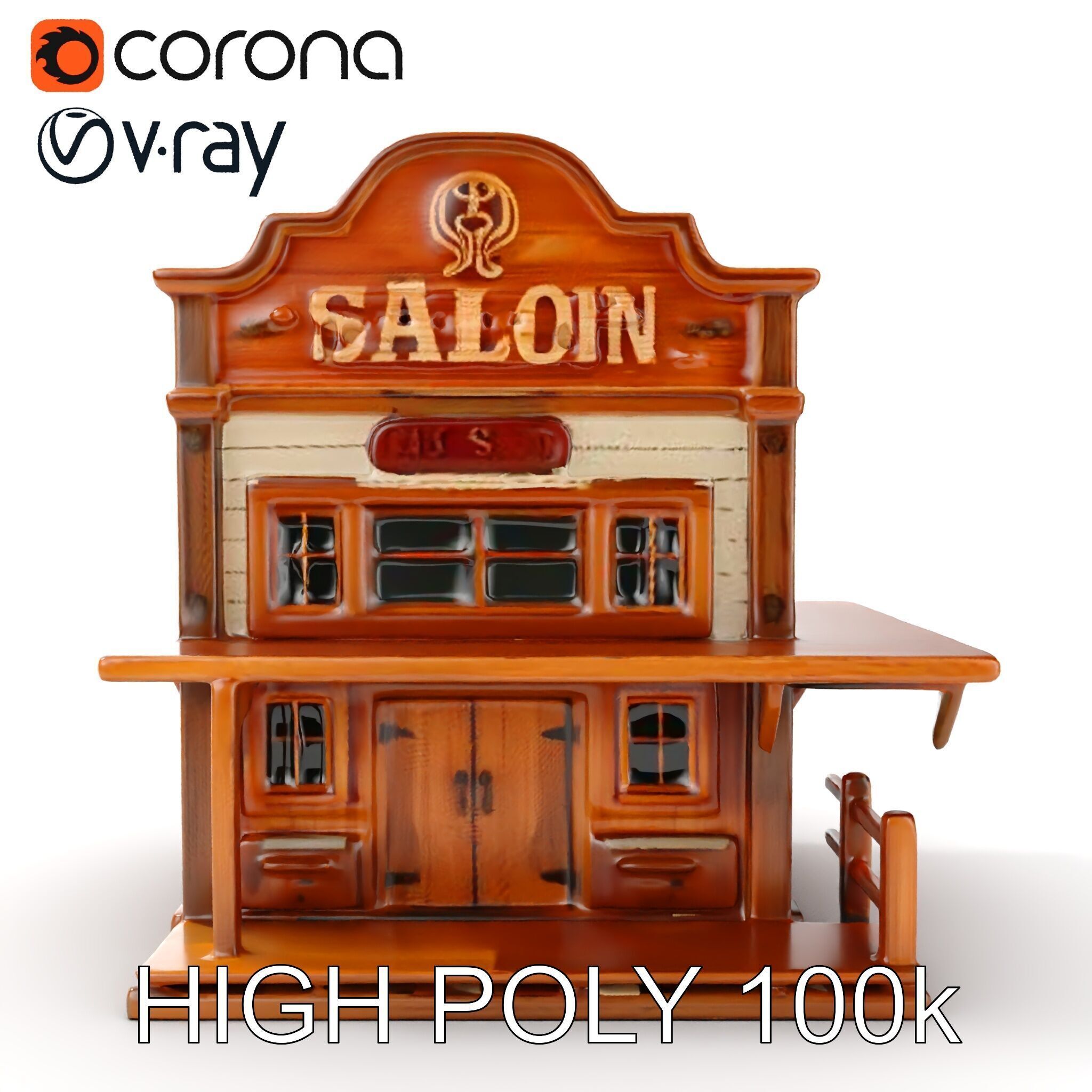 Western Saloon Building D Model Pack Low-poly 3D model_23
