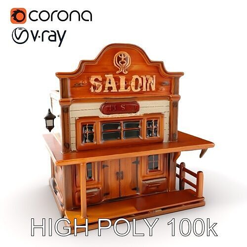 Western Saloon Building D Model Pack Low-poly 3D model