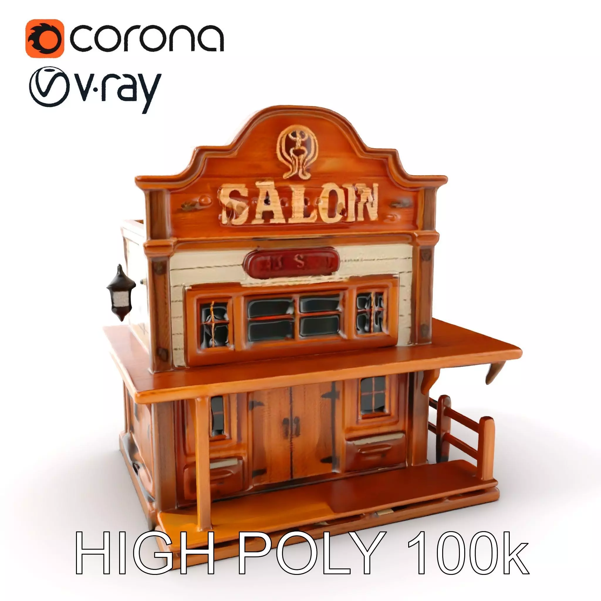 Western Saloon Building D Model Pack Low-poly 3D model_0