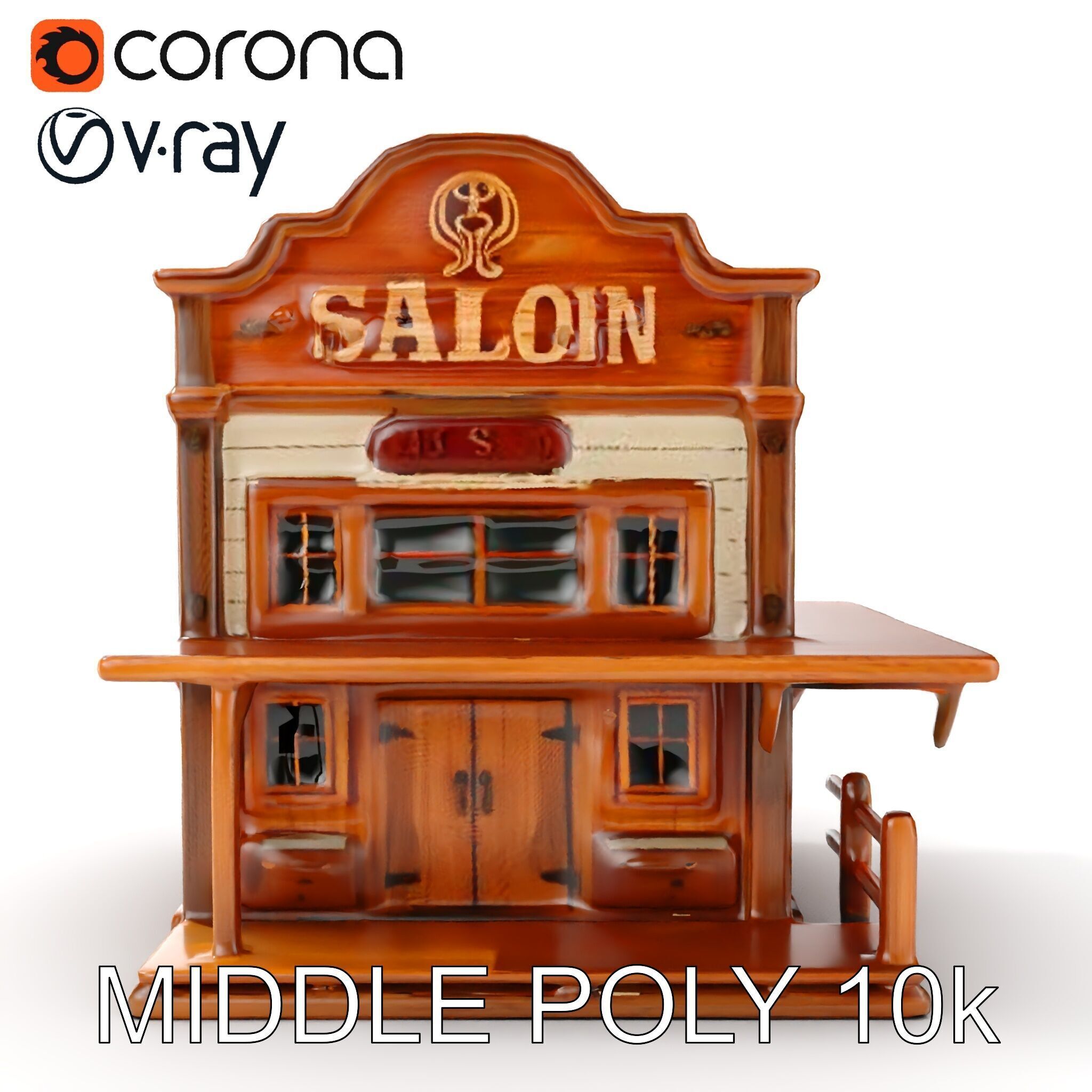 Western Saloon Building D Model Pack Low-poly 3D model_18