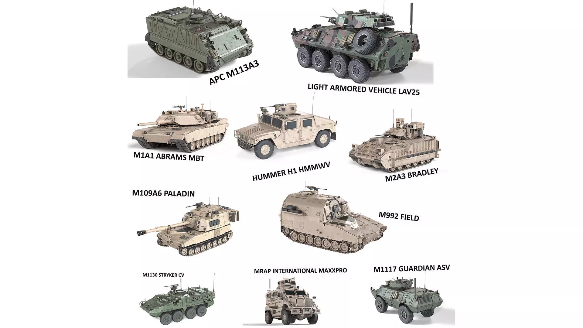 10 Military Vehicles Collection v5 Low-poly 3D model