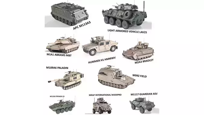 10 Military Vehicles Collection v5 Low-poly 3D model