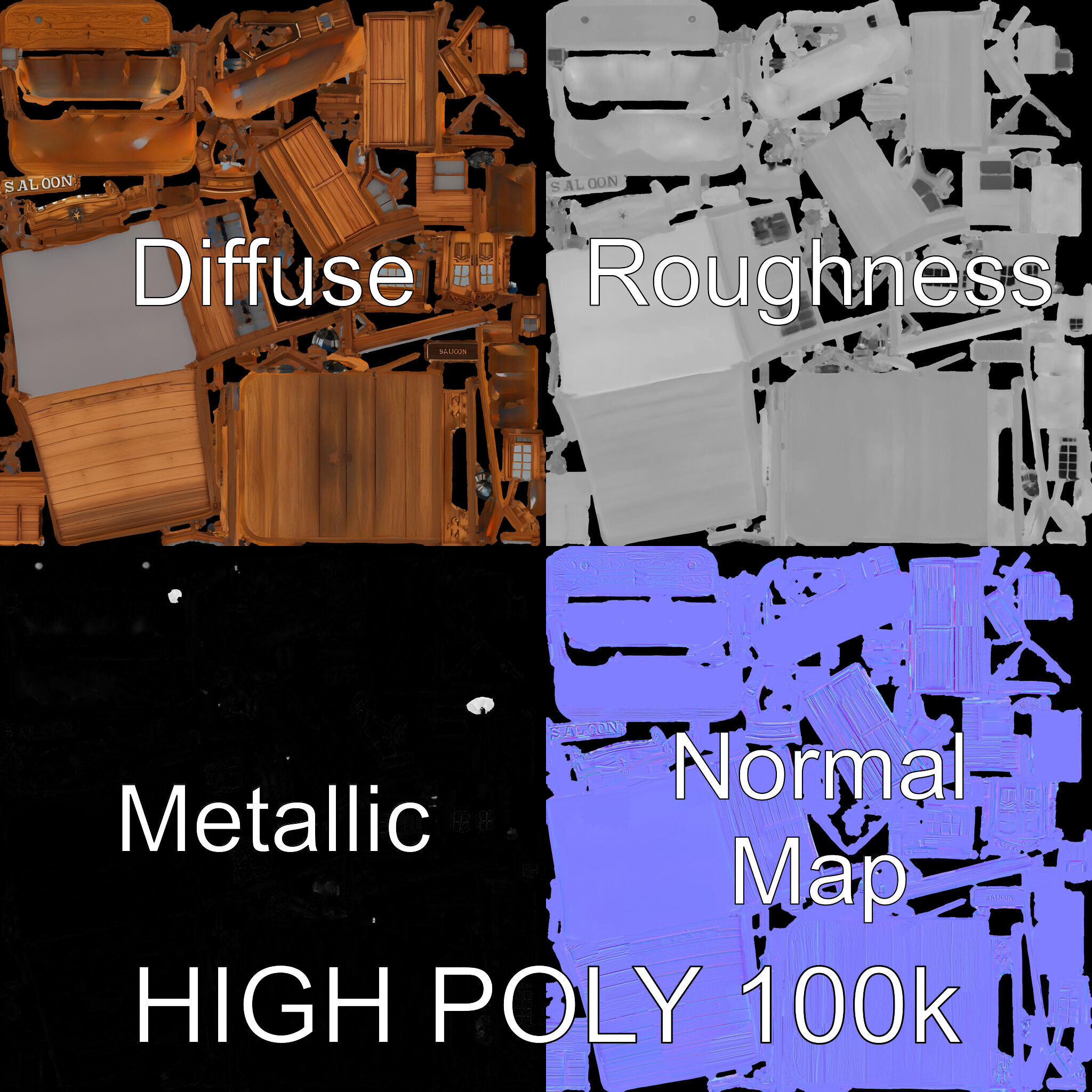 Western Saloon Building Model Pack Low-poly 3D model_4