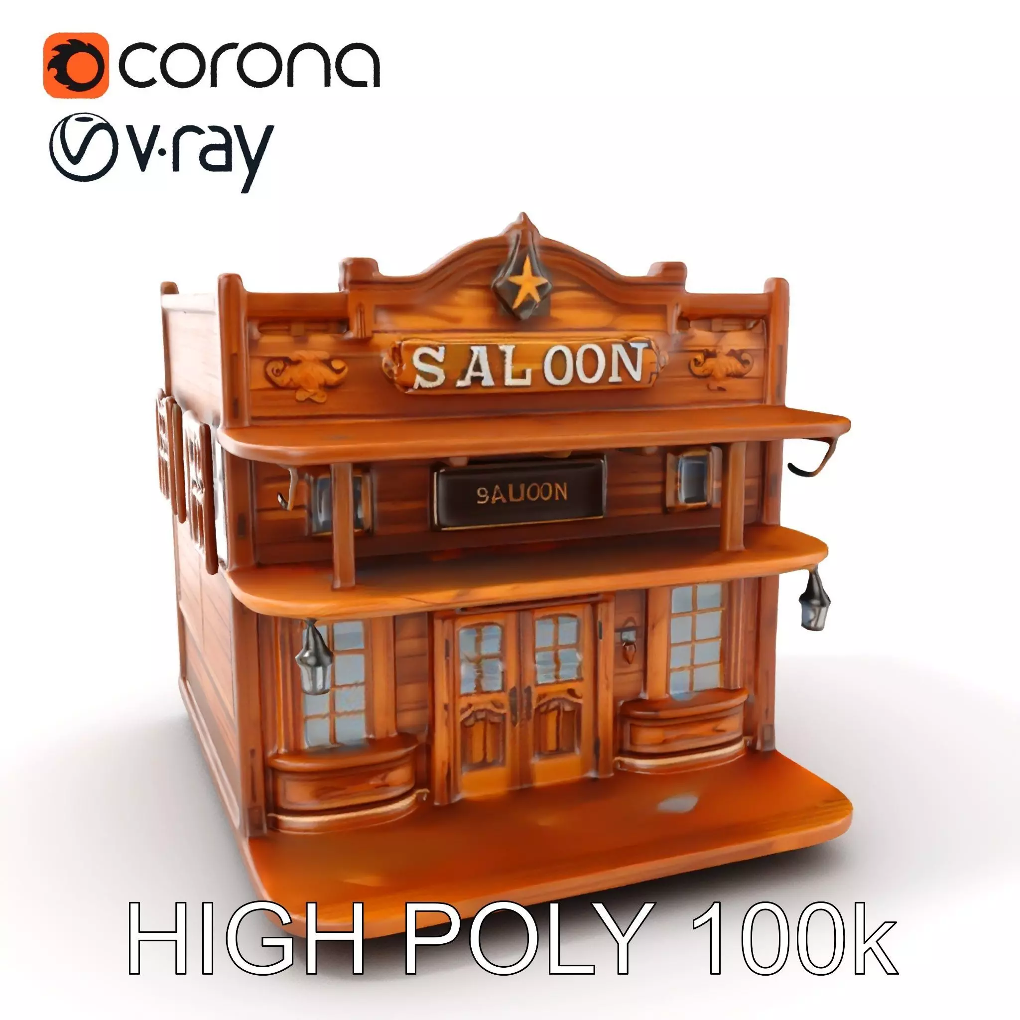 Western Saloon Building Model Pack Low-poly 3D model_0