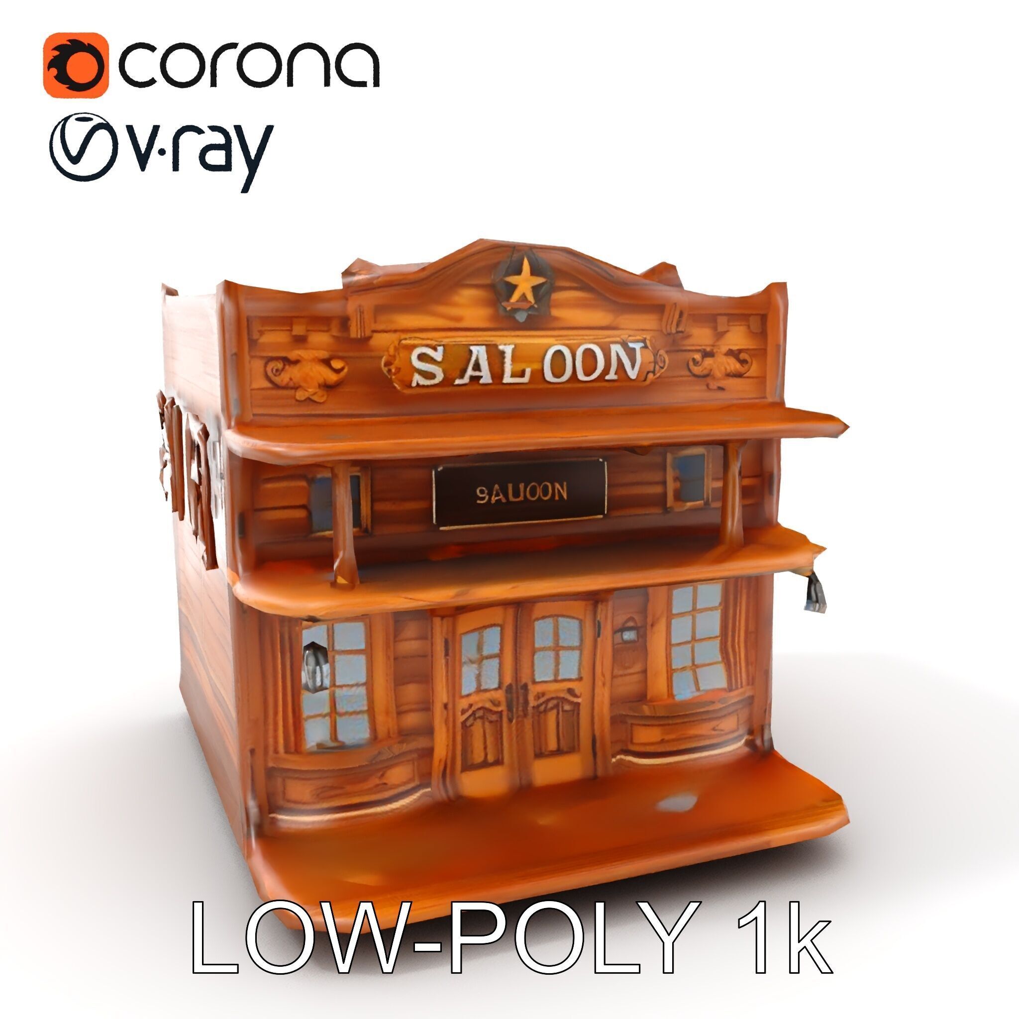 Western Saloon Building Model Pack Low-poly 3D model_19