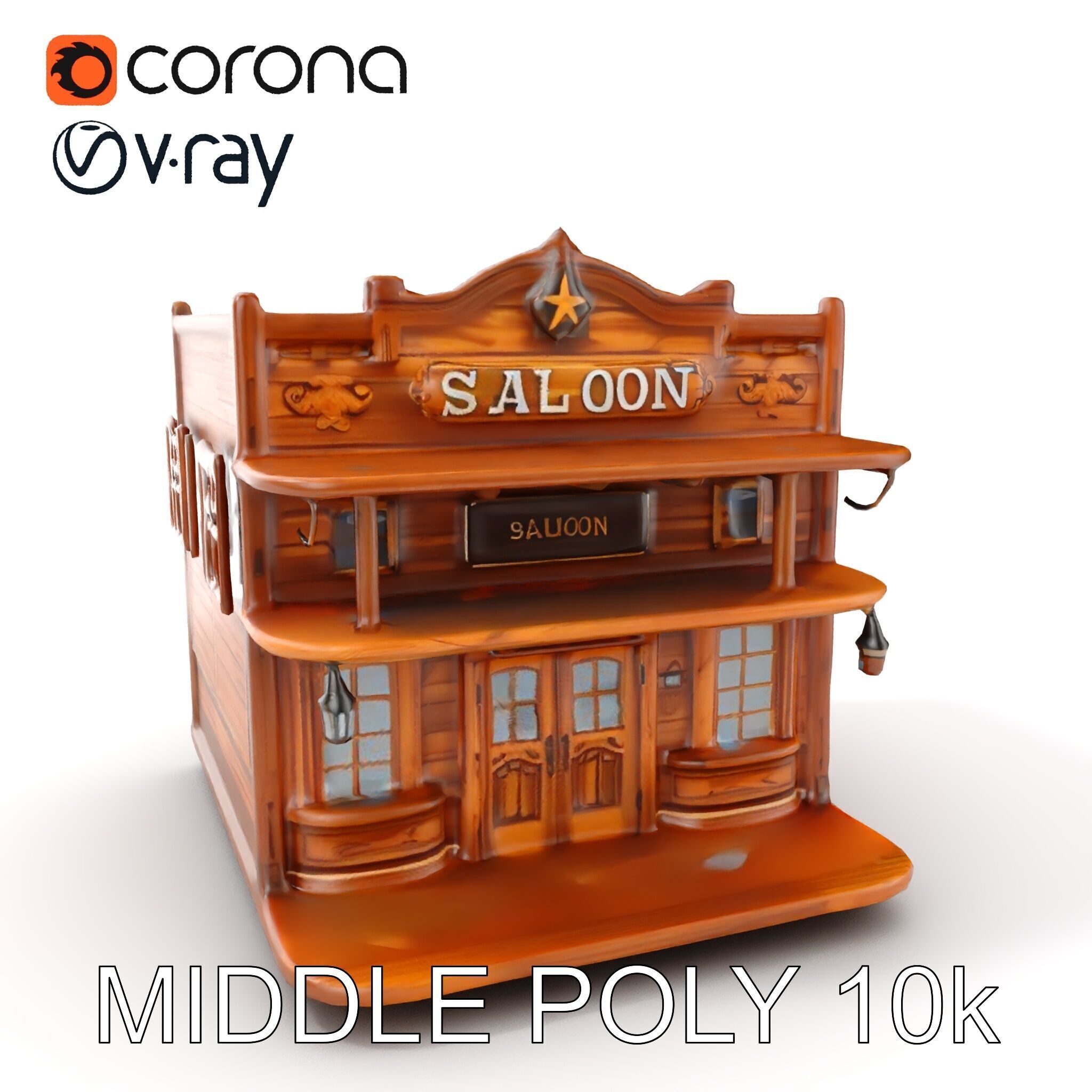 Western Saloon Building Model Pack Low-poly 3D model_7