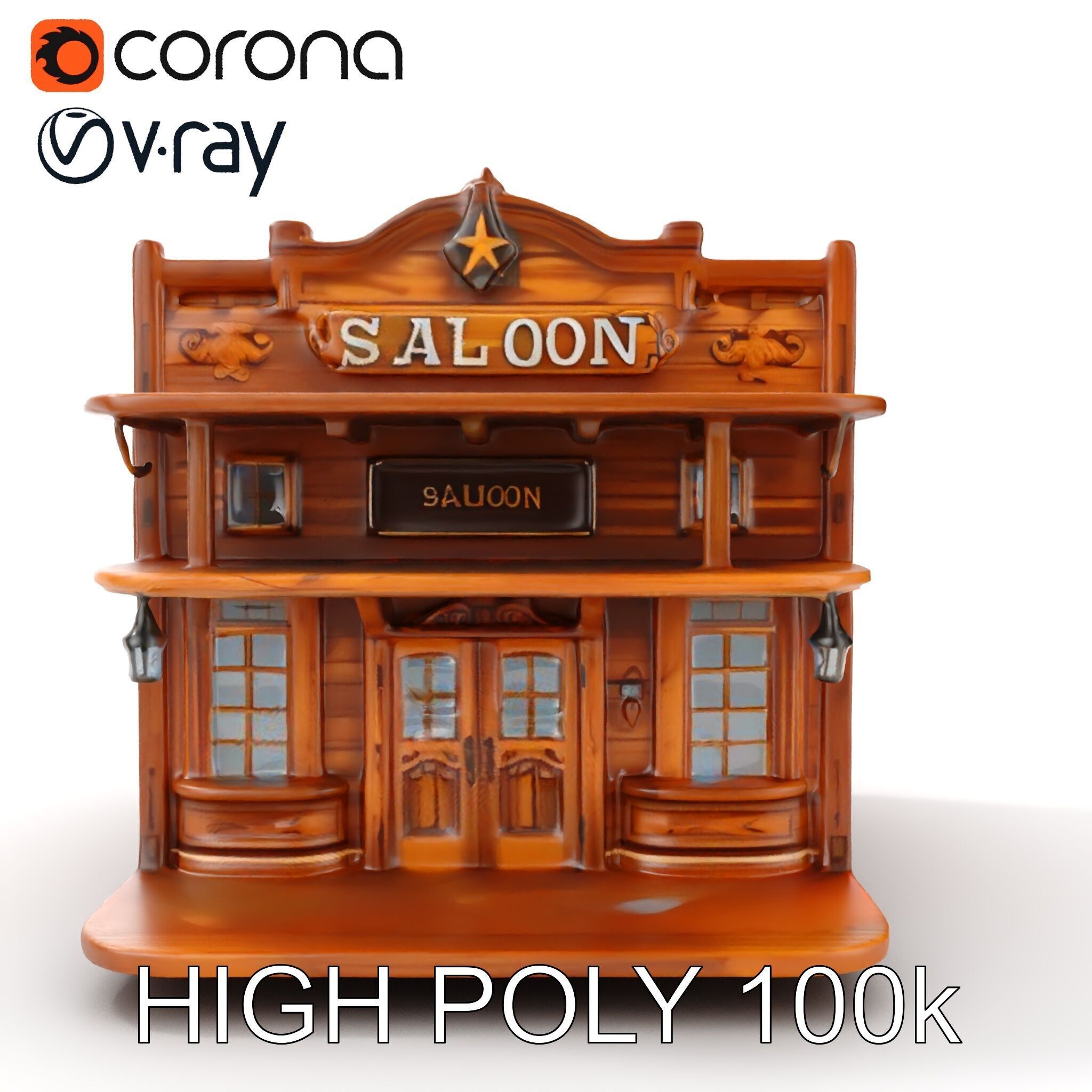 Western Saloon Building Model Pack Low-poly 3D model_14
