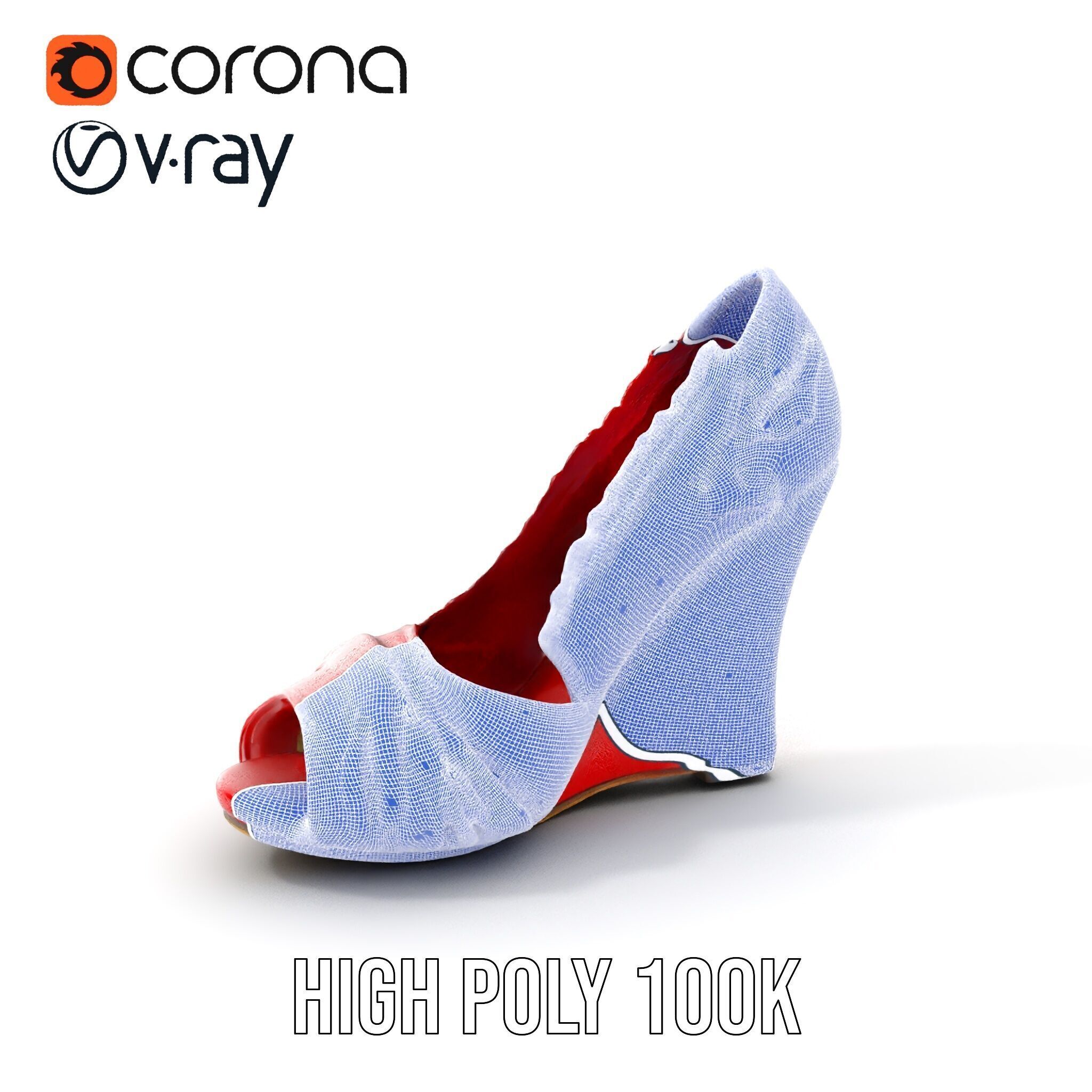Elegant Red Shoe Model Pack with Lace Detail Low-poly 3D model_4