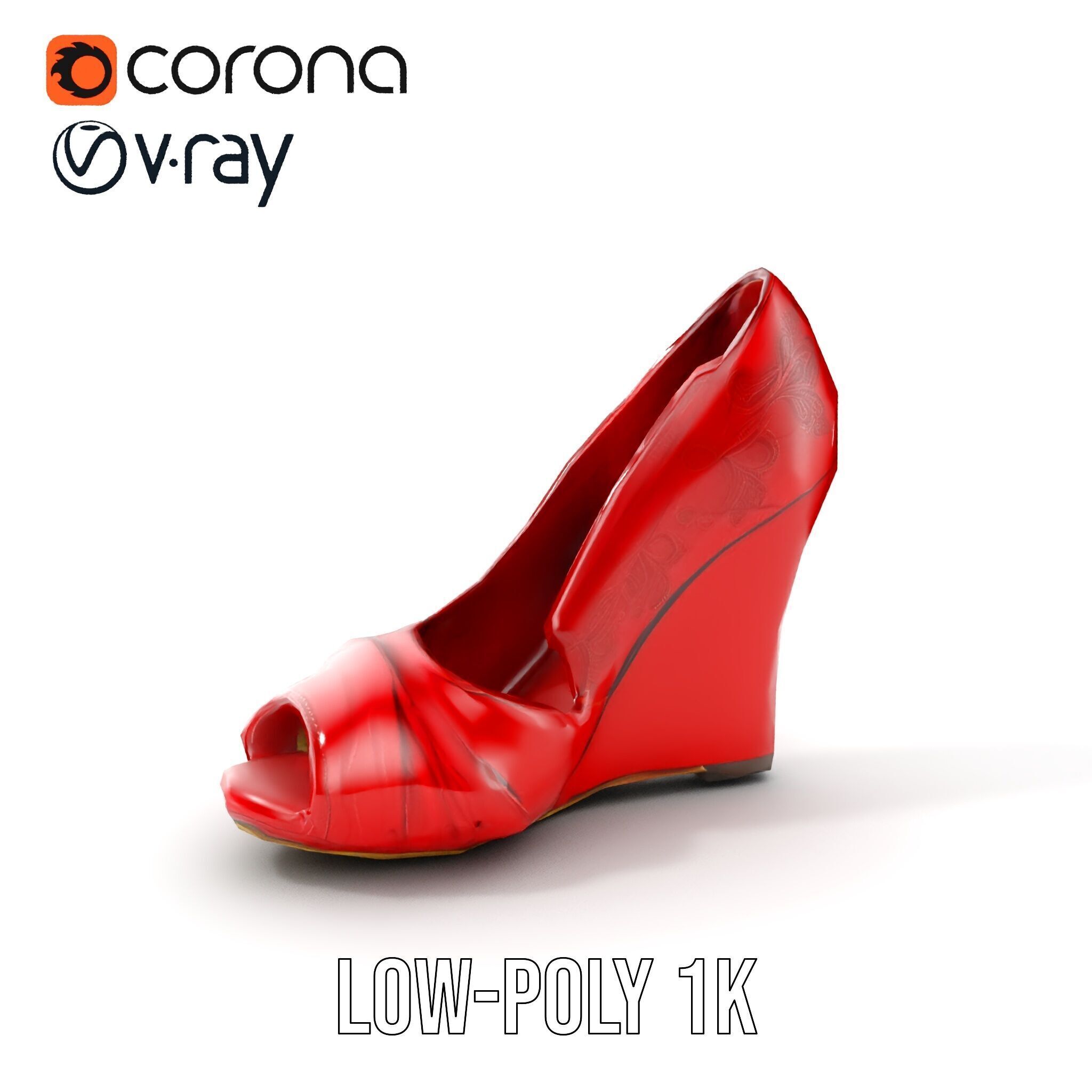 Elegant Red Shoe Model Pack with Lace Detail Low-poly 3D model_7