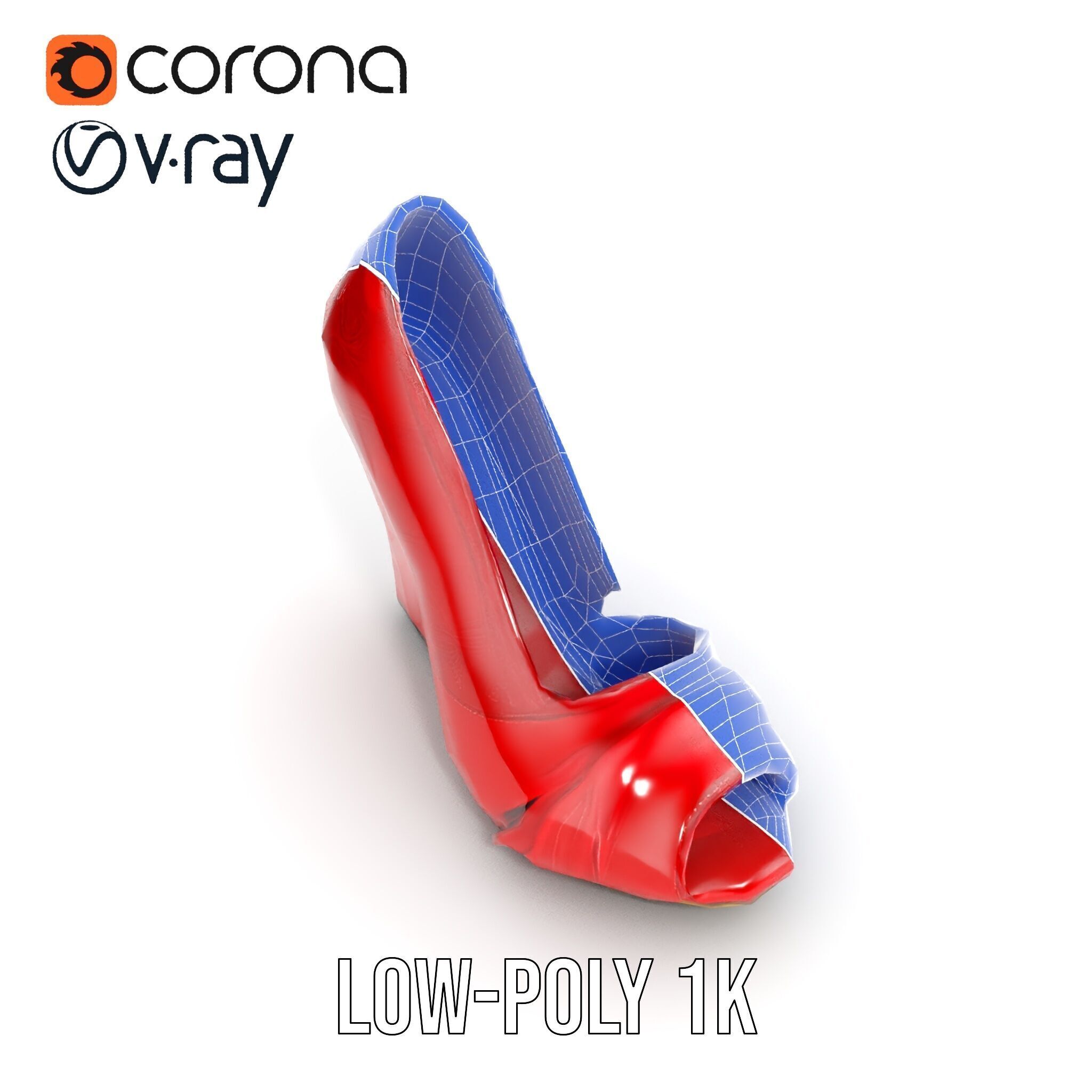 Elegant Red Shoe Model Pack with Lace Detail Low-poly 3D model_9