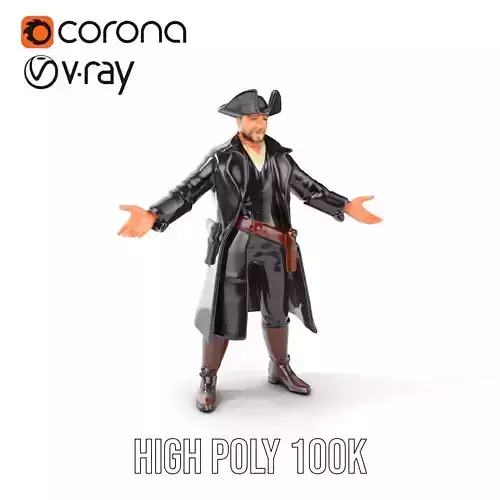 Colonial Pirate D Character Model  Rigged and Animated Low-poly 3D model