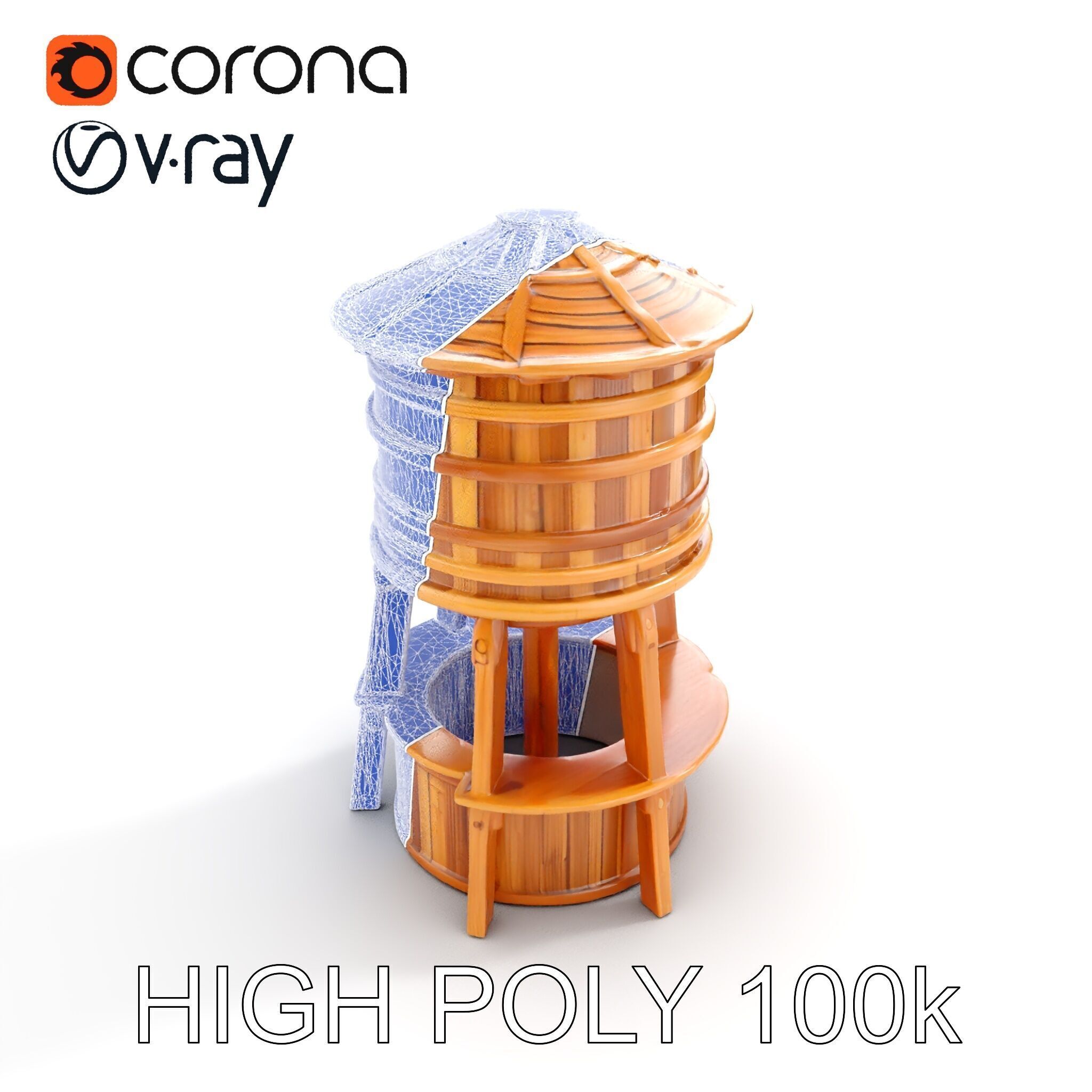 Wooden Water Tower Model Pack for Interactive Use Low-poly 3D model_29