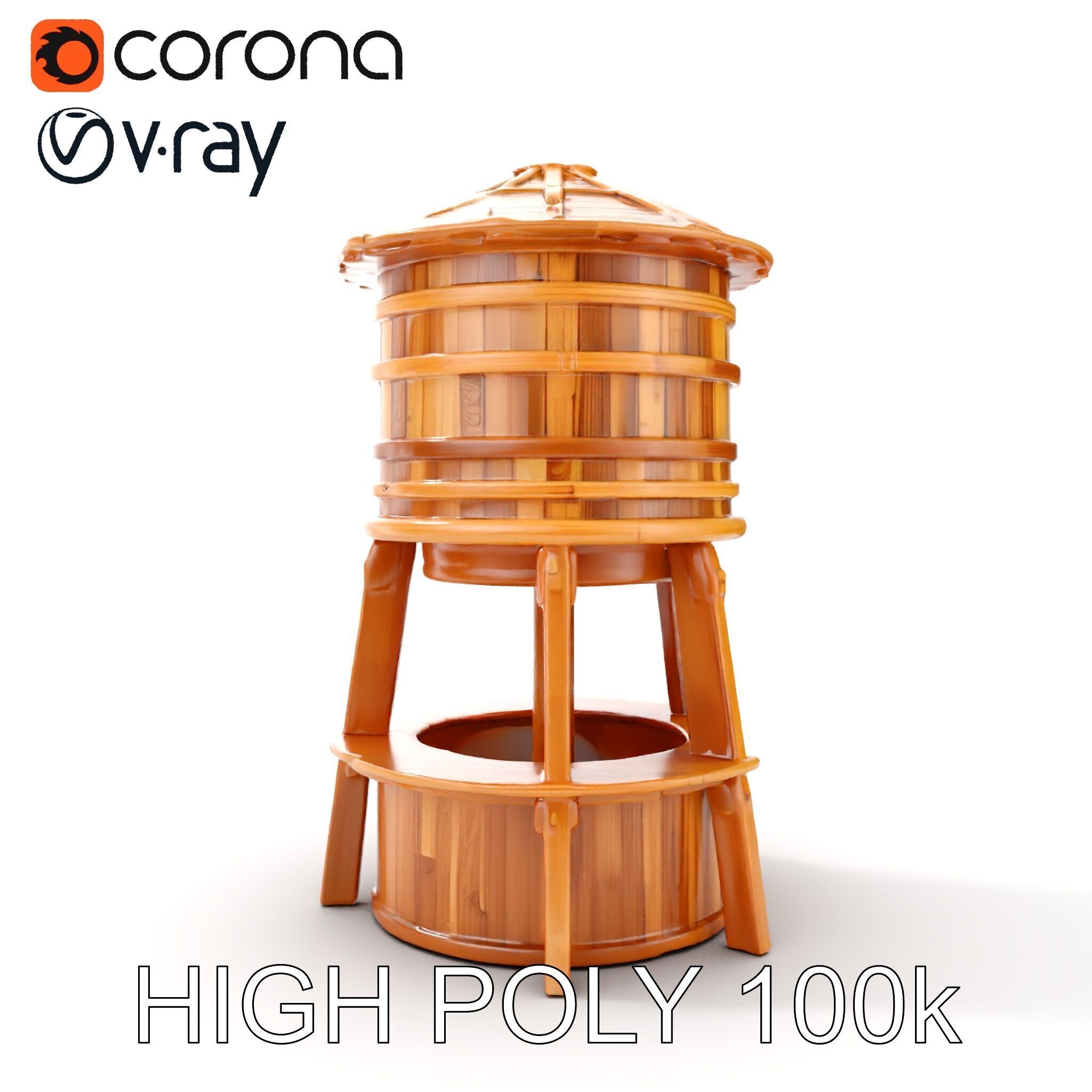 Wooden Water Tower Model Pack for Interactive Use Low-poly 3D model_24