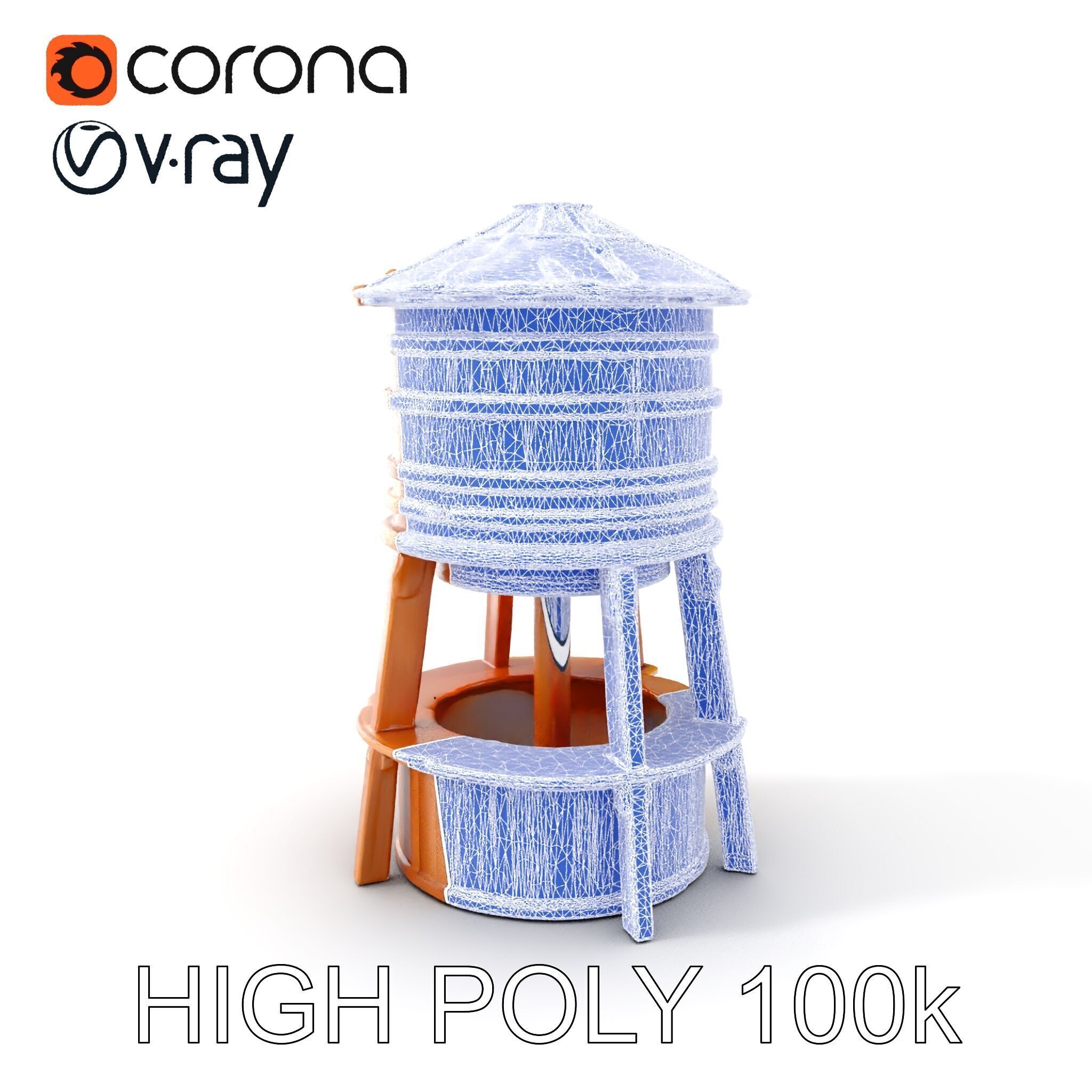 Wooden Water Tower Model Pack for Interactive Use Low-poly 3D model_5