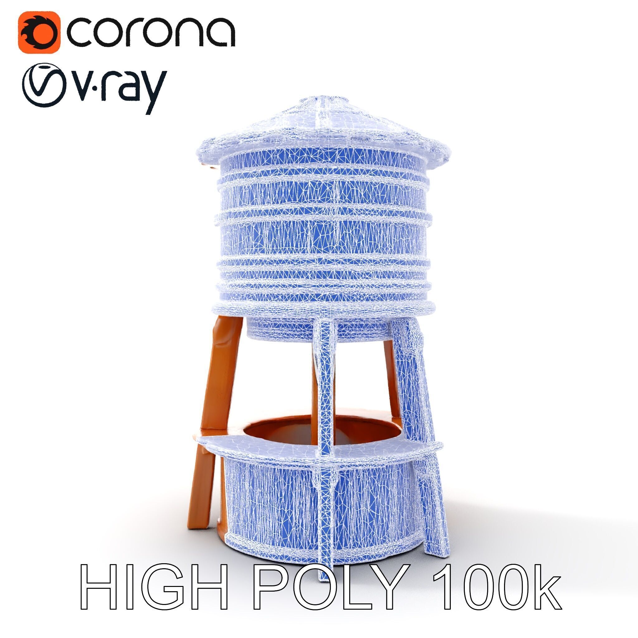 Wooden Water Tower Model Pack for Interactive Use Low-poly 3D model_21