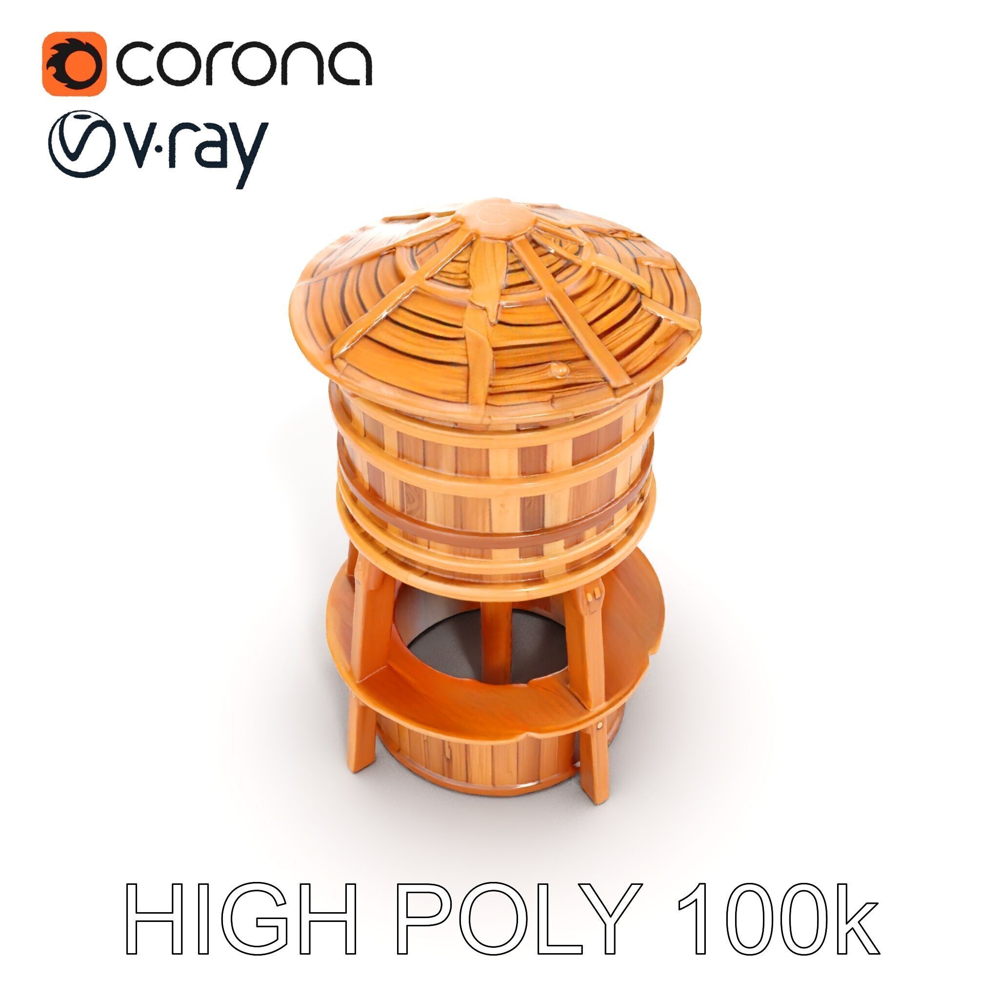 Wooden Water Tower Model Pack for Interactive Use Low-poly 3D model_14