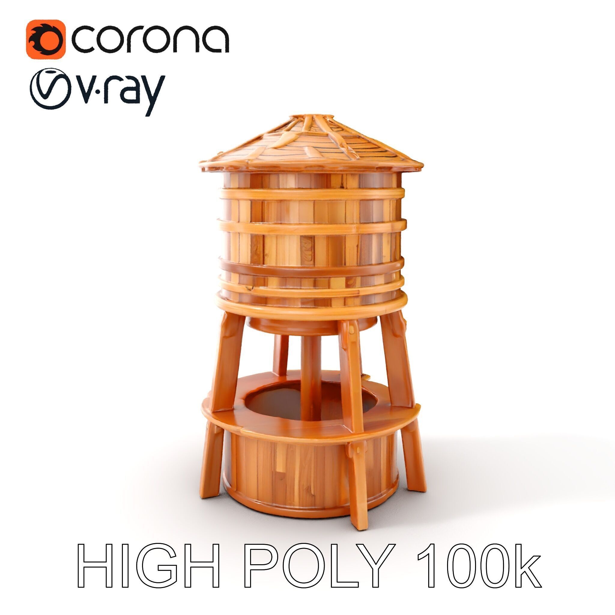 Wooden Water Tower Model Pack for Interactive Use Low-poly 3D model_13