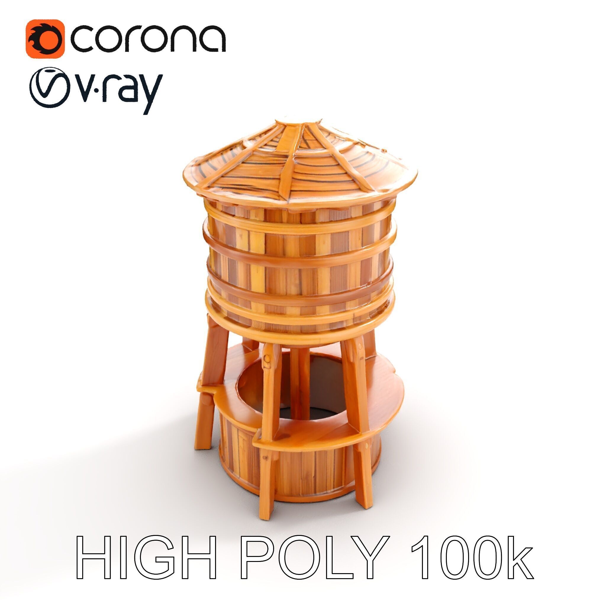 Wooden Water Tower Model Pack for Interactive Use Low-poly 3D model_12
