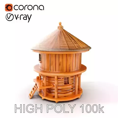 Round Wooden Cabin Model Pack Low-poly 3D model