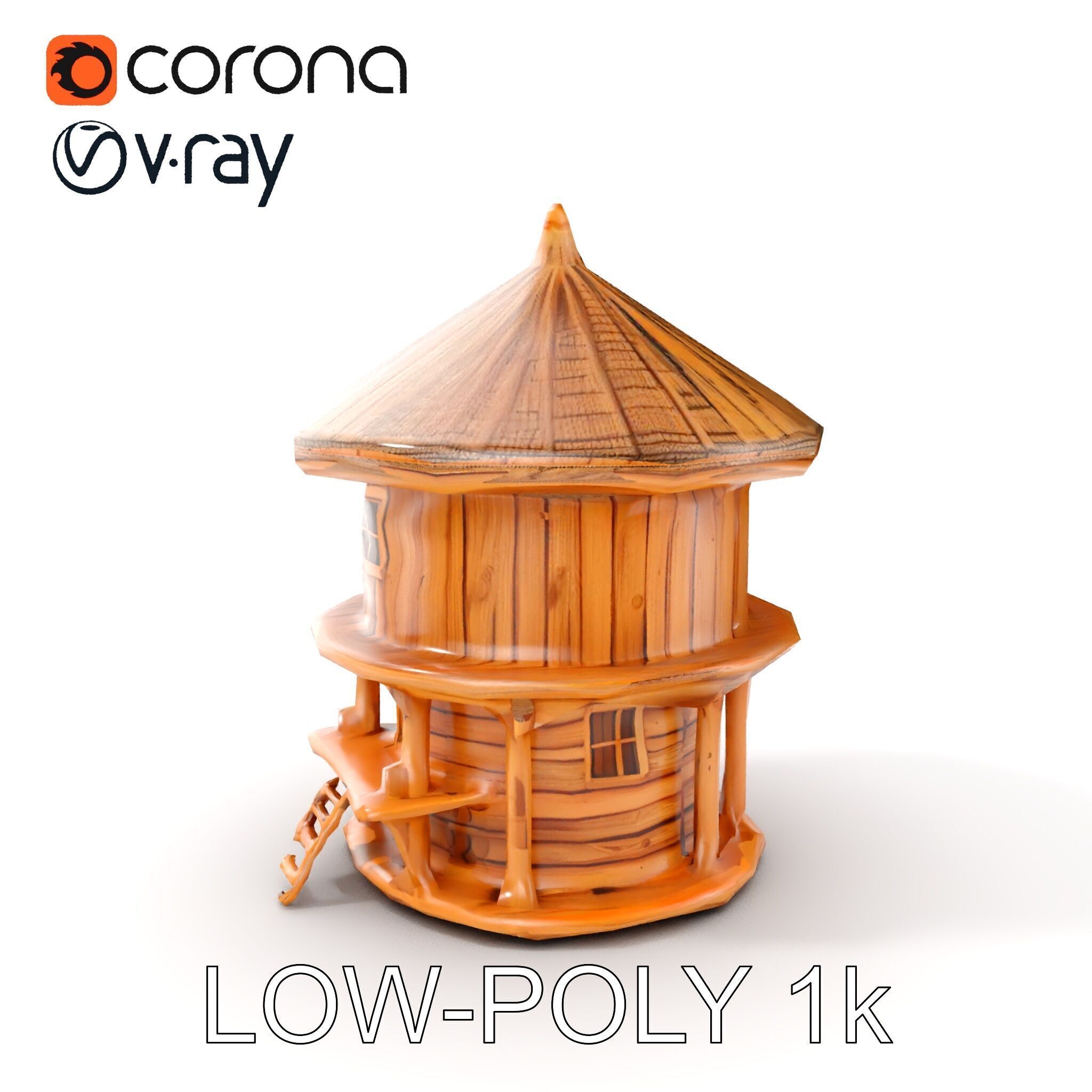 Round Wooden Cabin Model Pack Low-poly 3D model_7