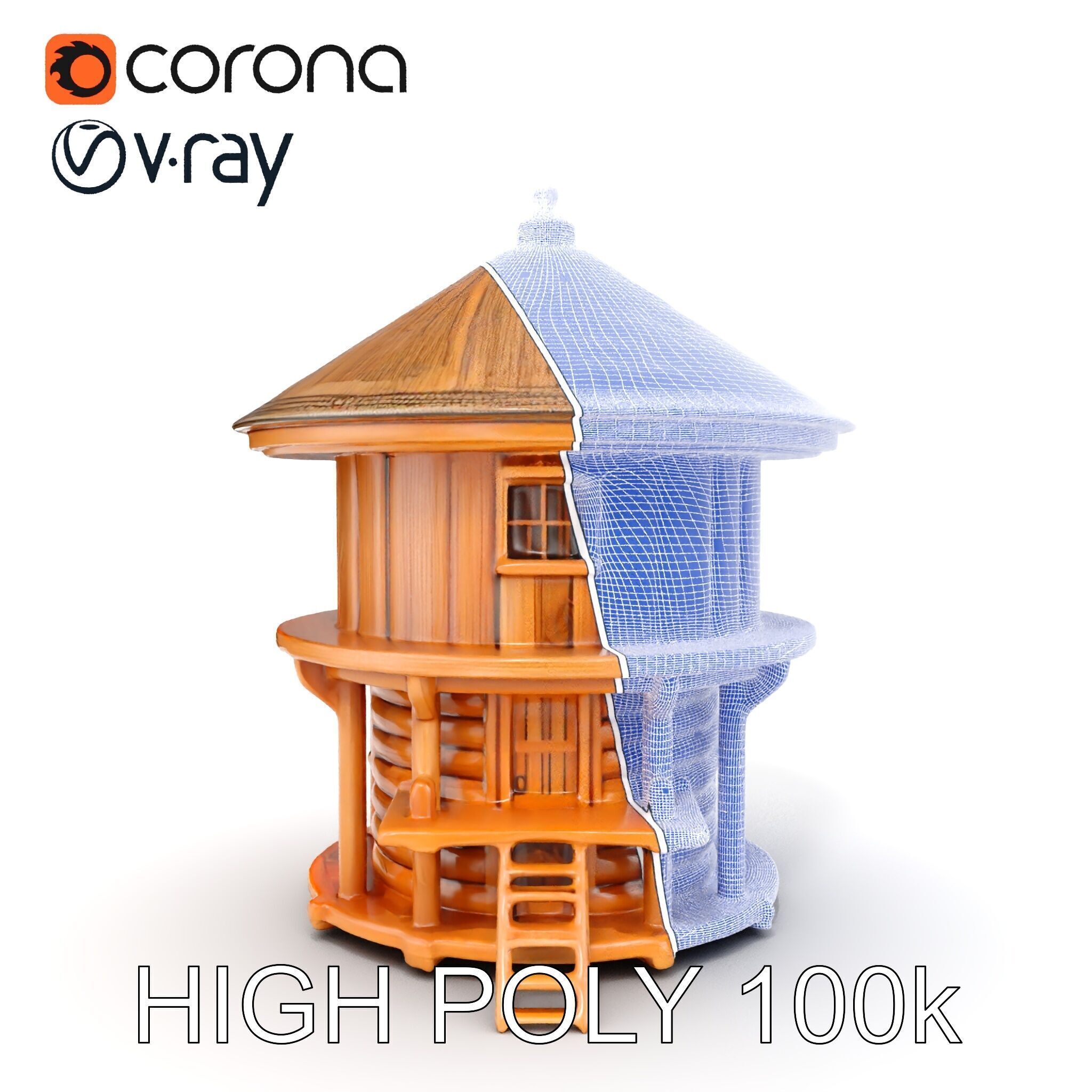 Round Wooden Cabin Model Pack Low-poly 3D model_35