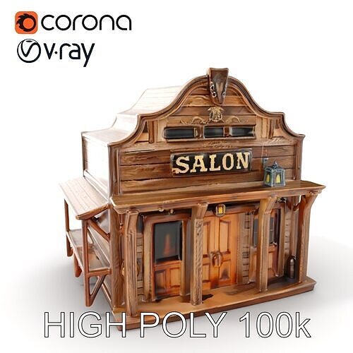Western Saloon Building Model Pack for Game Design and Rendering Low-poly 3D model