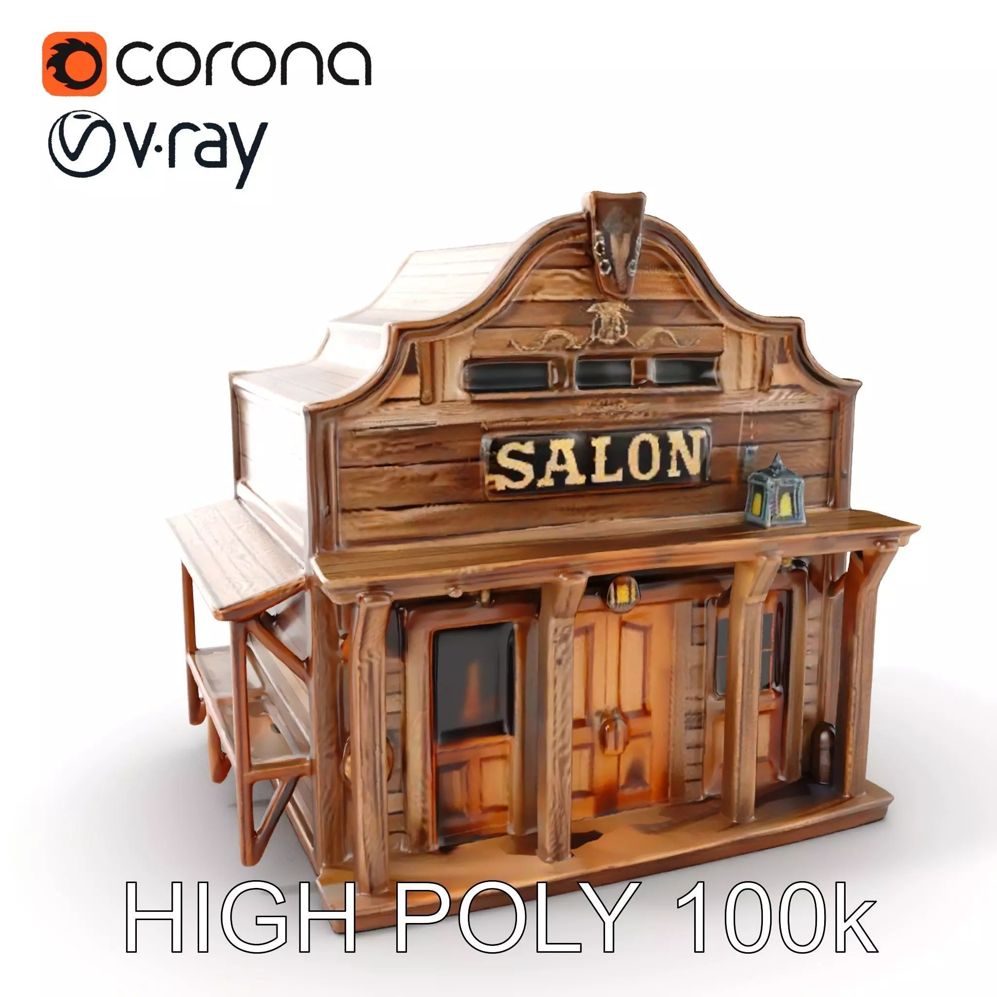 Western Saloon Building Model Pack for Game Design and Rendering Low-poly 3D model_0