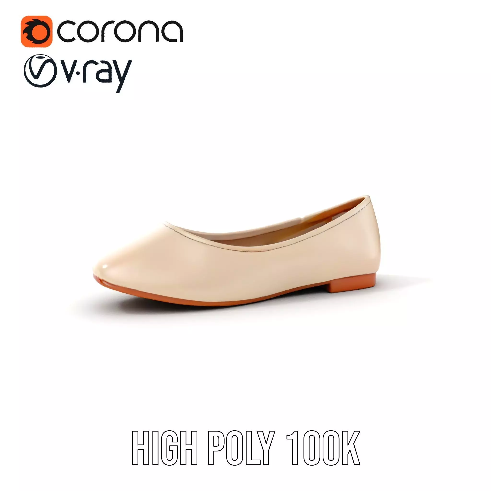 Elegant Beige Flat Shoe D Model Pack Low-poly 3D model_0