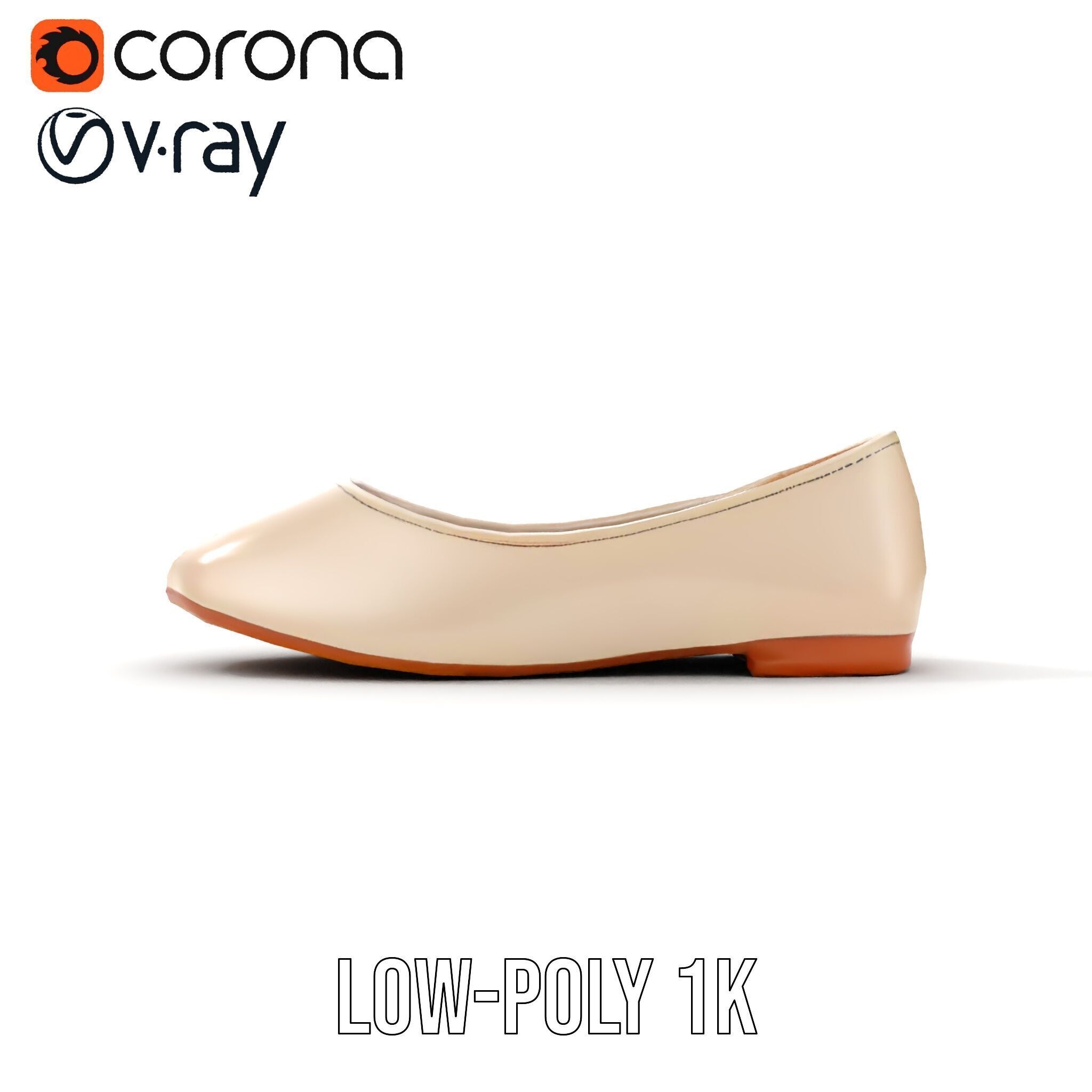 Elegant Beige Flat Shoe D Model Pack Low-poly 3D model_12