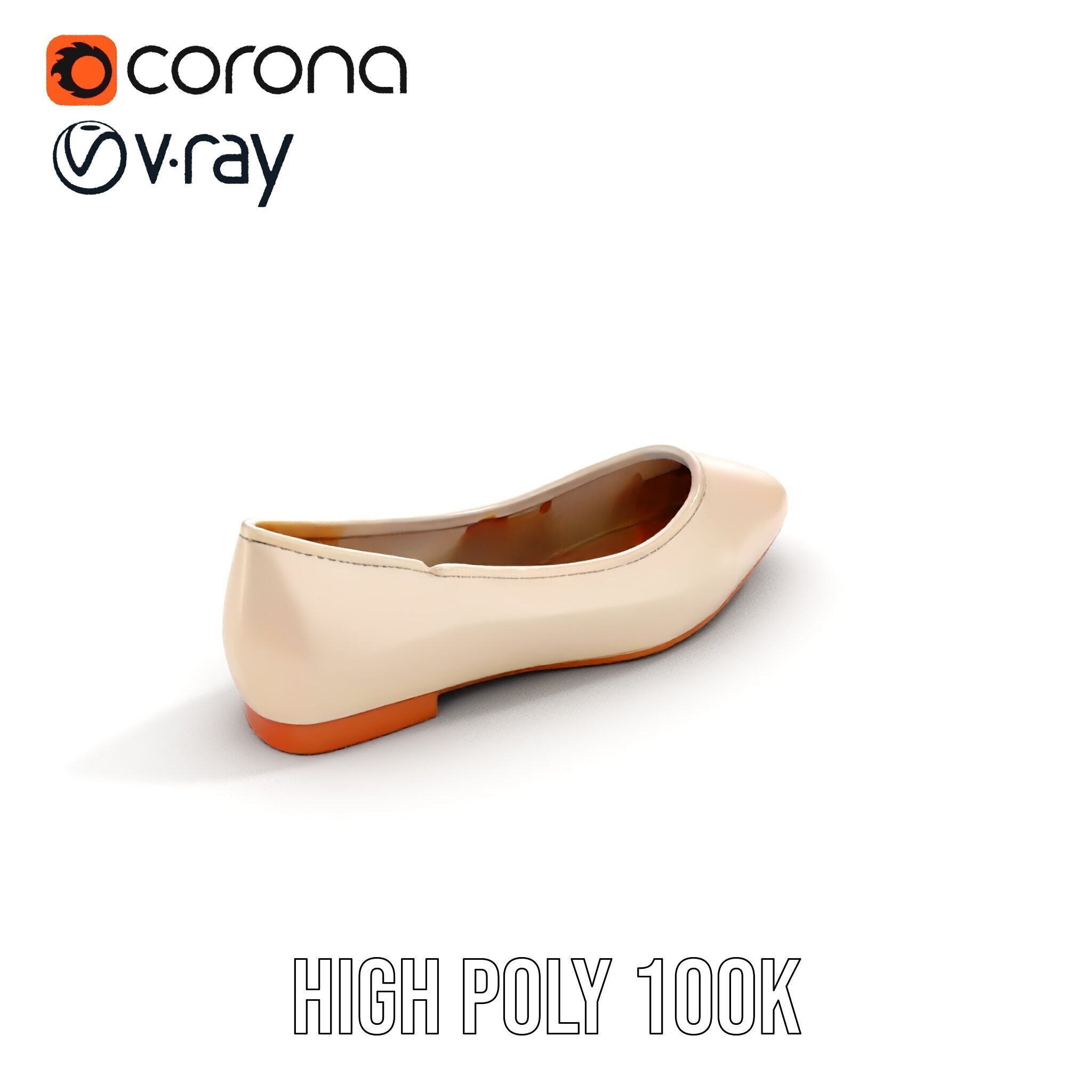 Elegant Beige Flat Shoe D Model Pack Low-poly 3D model_10