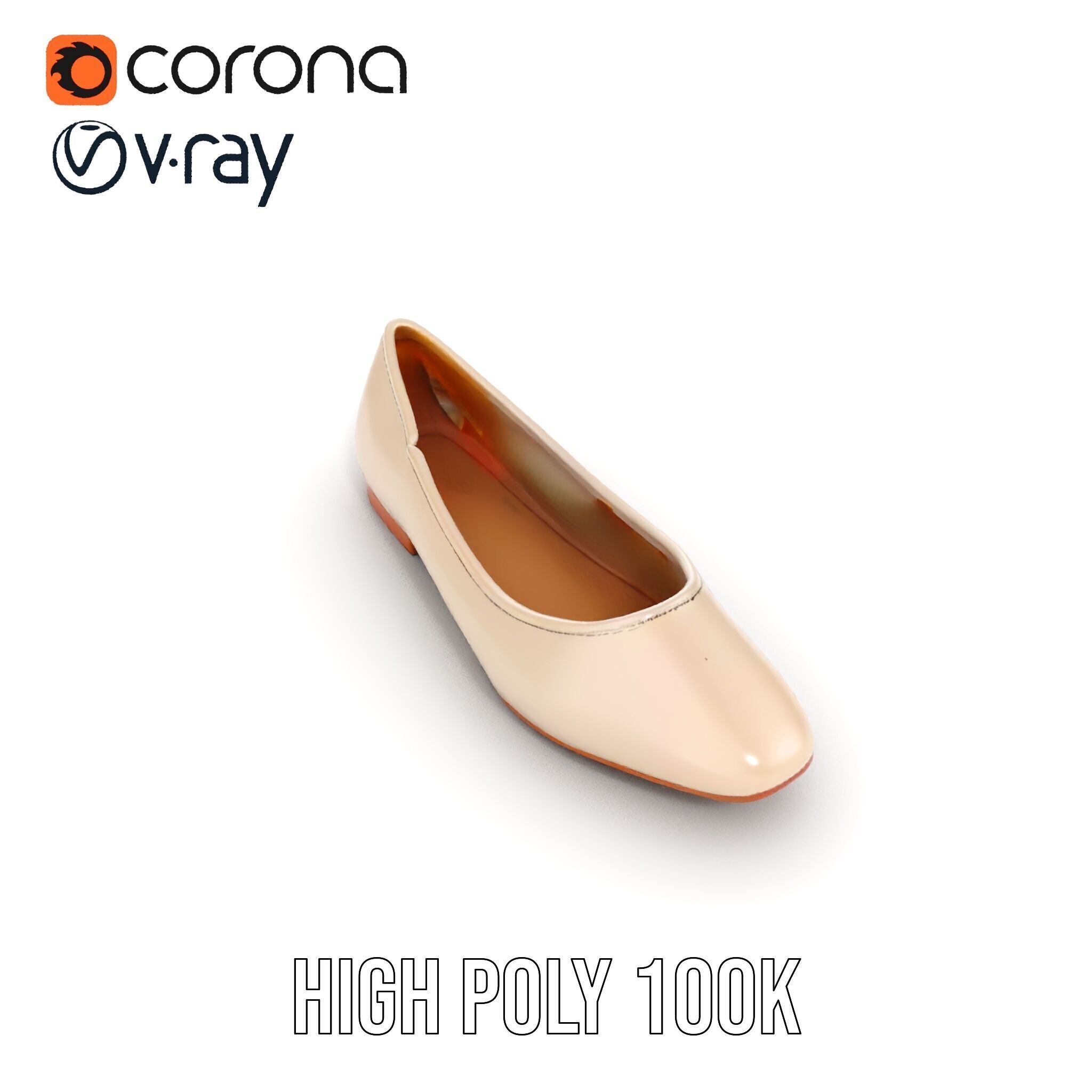 Elegant Beige Flat Shoe D Model Pack Low-poly 3D model_16