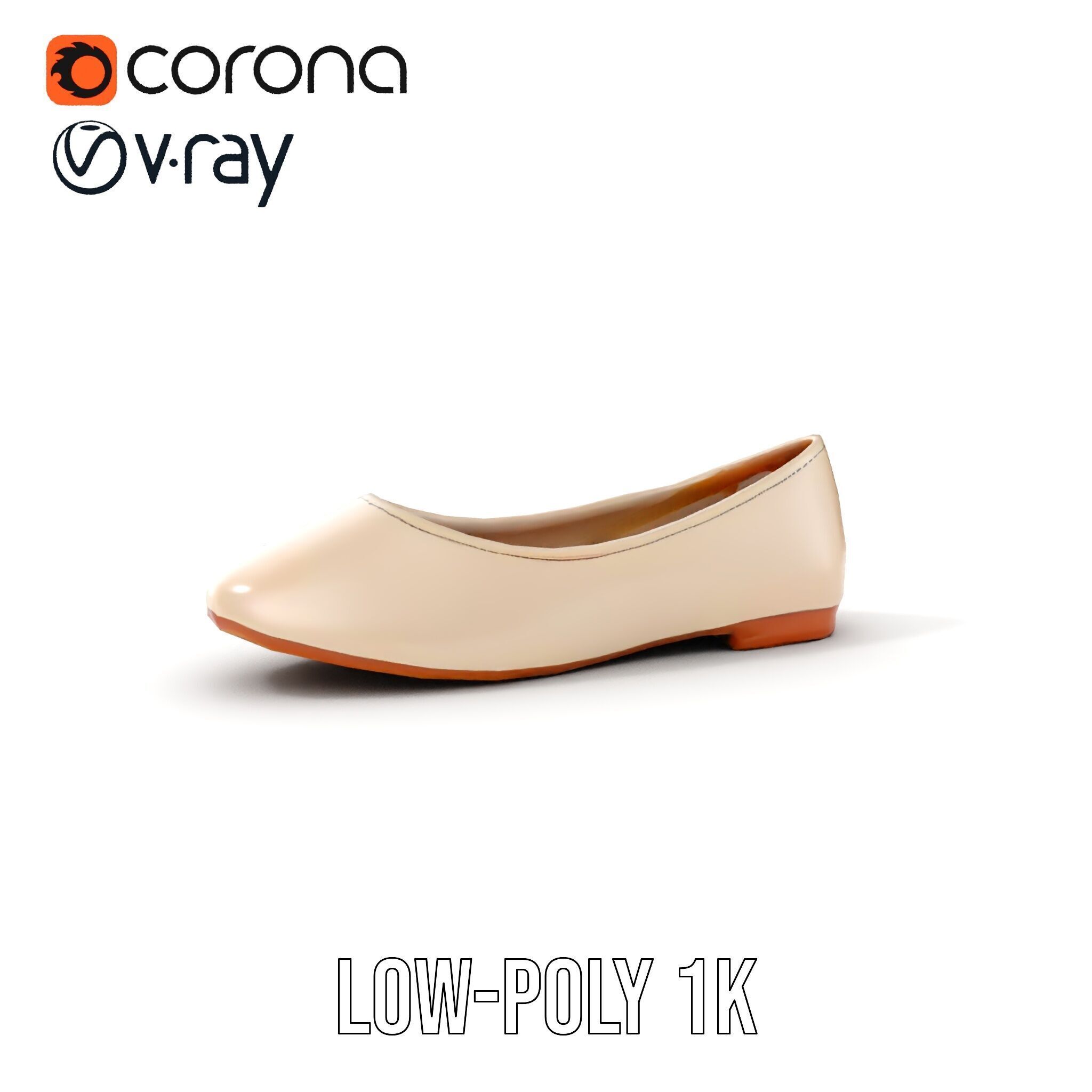 Elegant Beige Flat Shoe D Model Pack Low-poly 3D model_7
