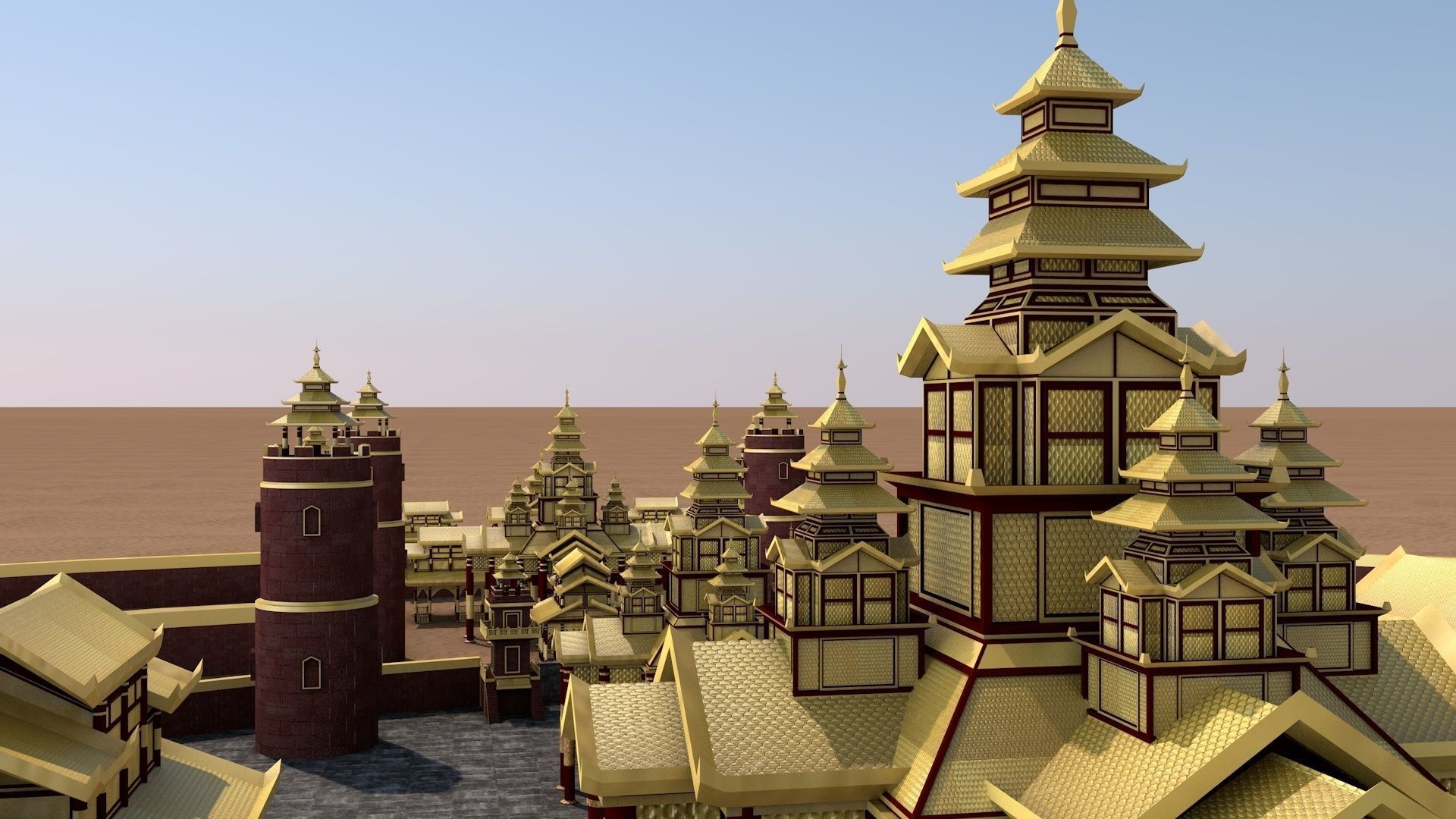 Myanmar Golden Palace 3D model_2