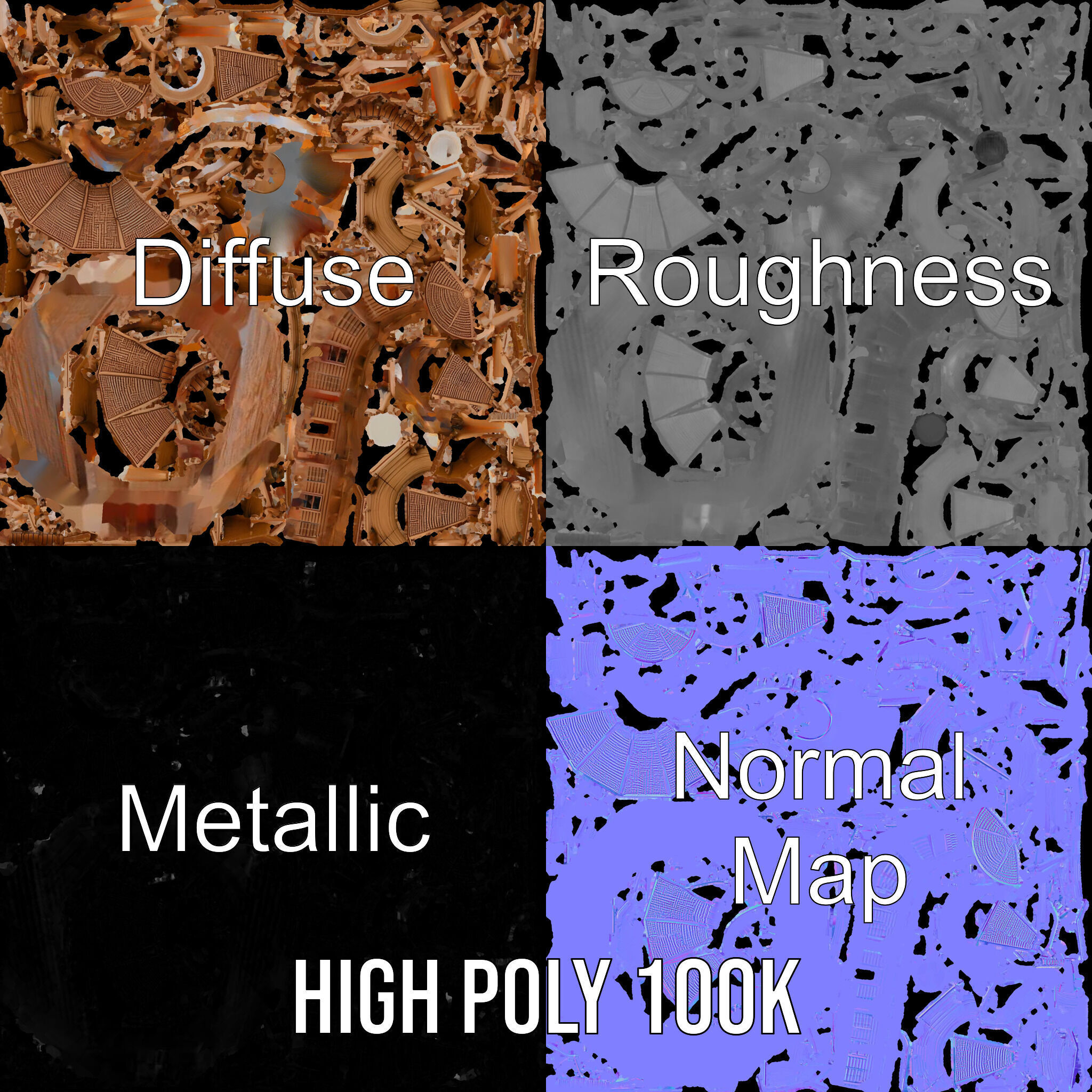 Rustic Octagonal Gazebo Wooden Structure D Model Pack Low-poly 3D model_4