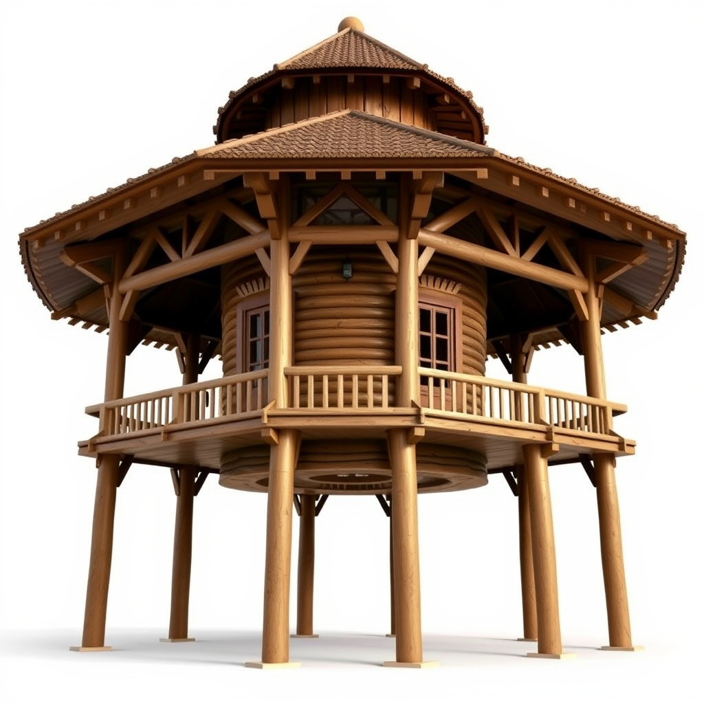 Rustic Octagonal Gazebo Wooden Structure D Model Pack Low-poly 3D model_3