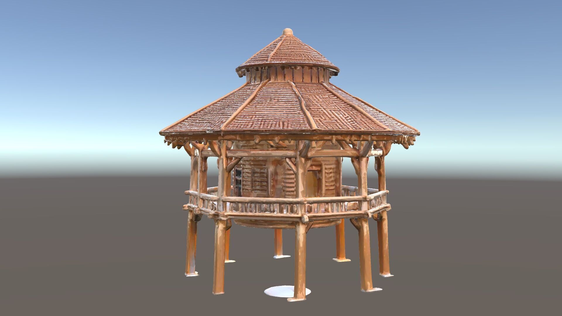 Rustic Octagonal Gazebo Wooden Structure D Model Pack Low-poly 3D model_6