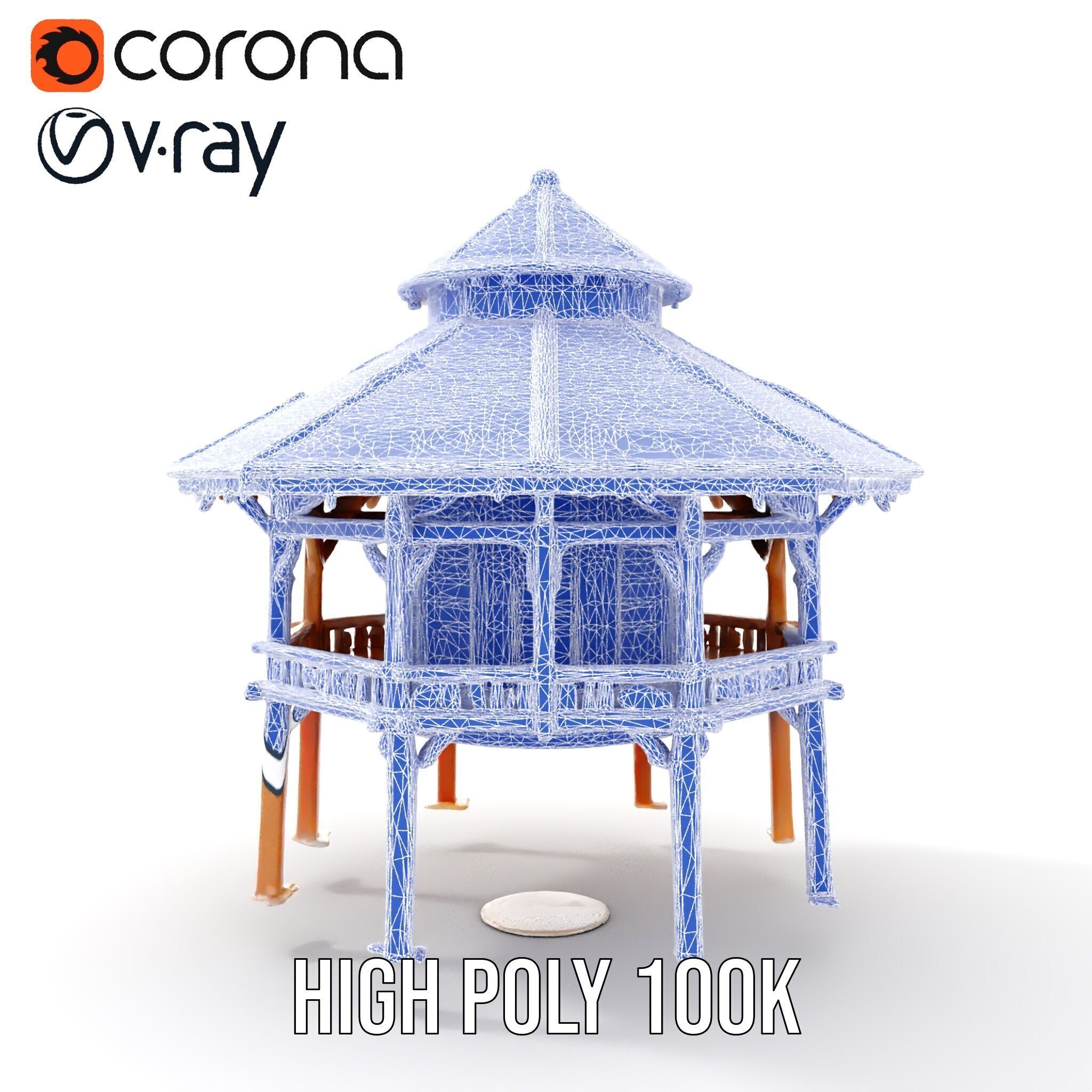 Rustic Octagonal Gazebo Wooden Structure D Model Pack Low-poly 3D model_23