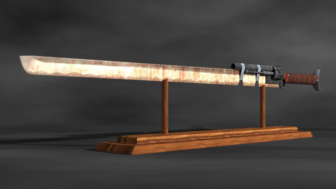 GunSword samurai sword Free low-poly 3D model_1